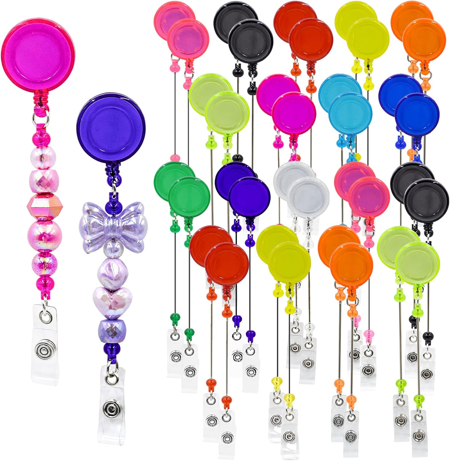 15pcs Multicolor Beadable Badge Reels Making Kits - Beaded Blank Bars Bulk - Retractable Badge Reel with Belt Clip for ID Name DIY Gift Beadable Items for Nurses,Teachers, Students, Office, Workers