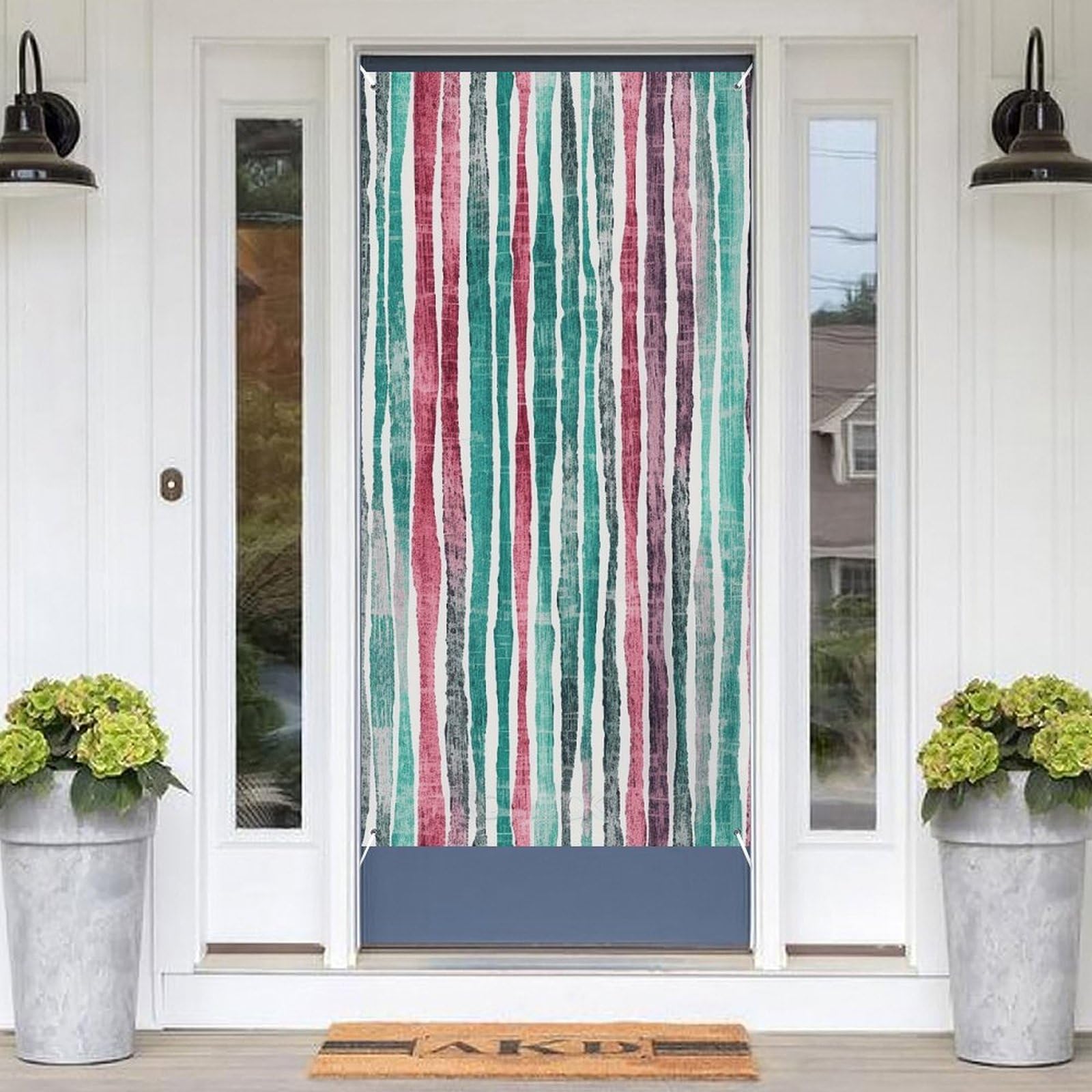 KLOPH Door Cover Decoration Welcome Door Banner Porch Sign Photo Background Door Curtains for Doorway Privacy Window Curtain Hand Drawn Striped Door Porch Cover Indoor Outdoor Decor 70.9x35.4in