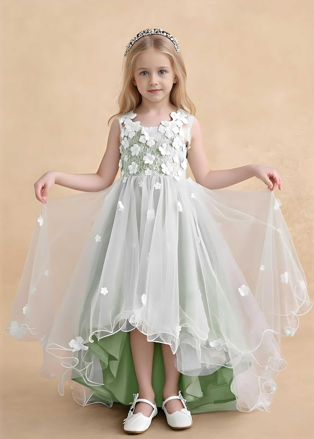 Lace Floral Tulle Flower Girl Dress for Wedding Asymmetrical Princess Pageant Party Gown First Communion Dresses - Image 2