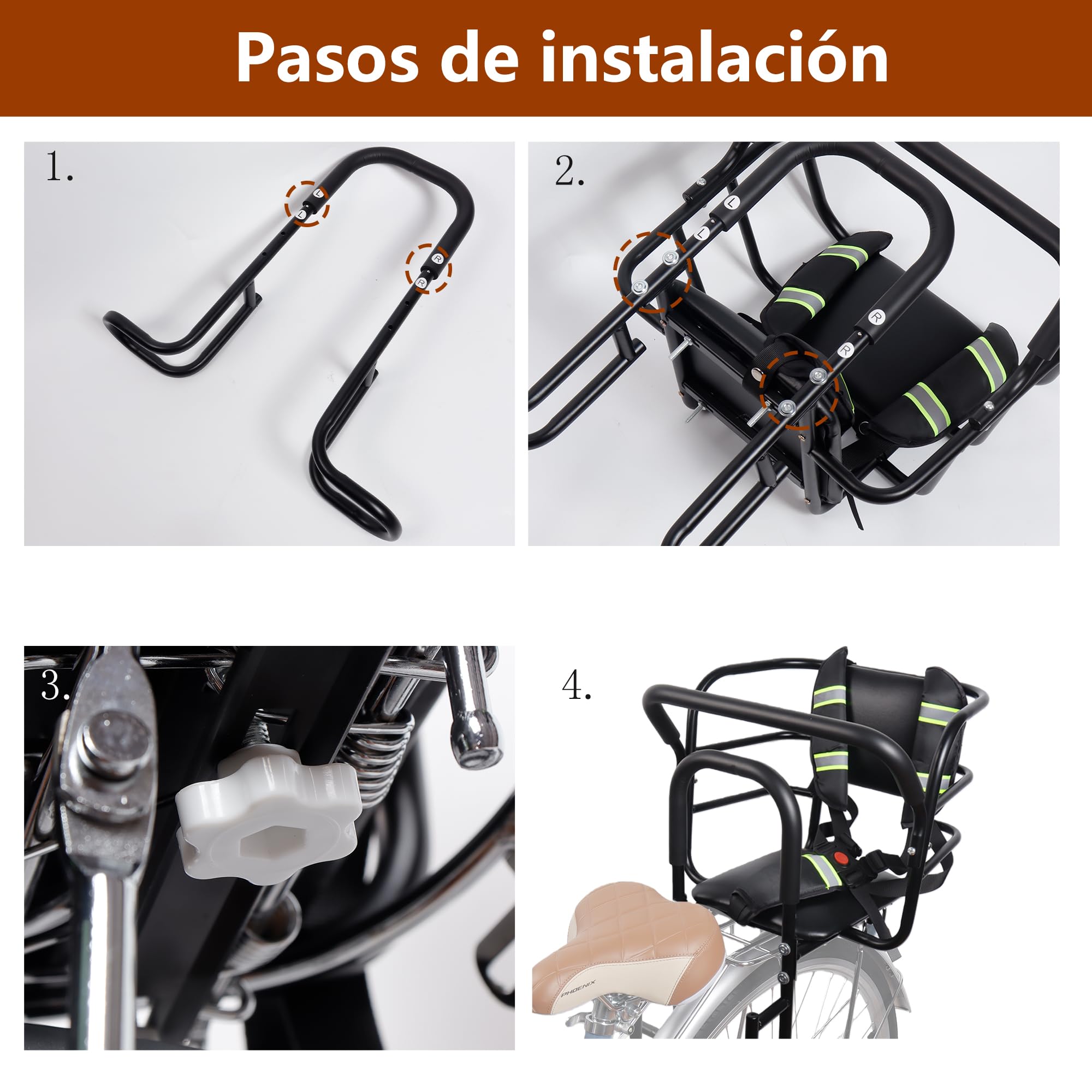 QMD Asiento Trasero para Bicicleta Infantil, Asiento para Bicicleta Infantil con Pedales, Respaldo y pasamanos, diseñado para niños de 18 Meses a 8 años, fácil instalación.
