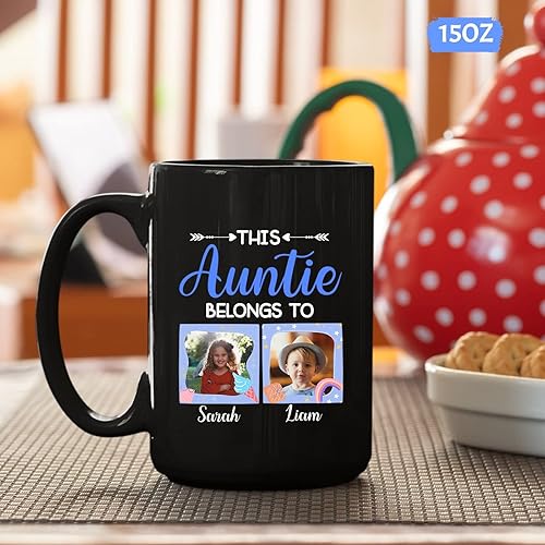 Miniatura 5 de Regalos de taza de tía  Taza personalizada para tía con foto  Personalizable con texto en inglés This Auntie Belongs to Ceramic Mug Gift  Taza de