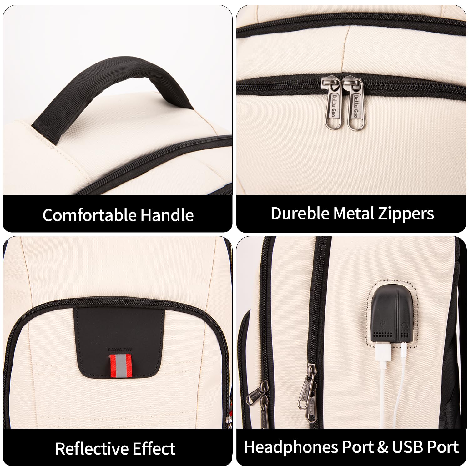 Della Gao Zaino per computer portatile, zaino antifurto per uomo e donna, zaino da viaggio, zaino impermeabile con porta di ricarica USB