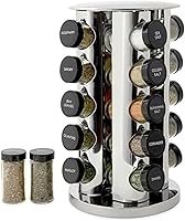 Kamenstein 20-Jar Revolving Stainless Steel Spice Rack with Spices & 5-Year Free Refills, Countertop Organizer 30020