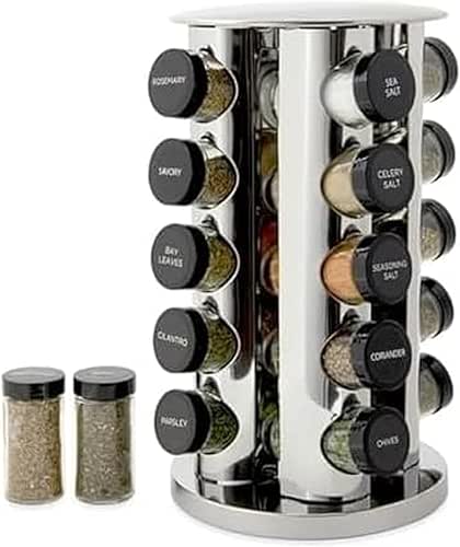 Kamenstein 20 Jar Revolving Countertop Spice Rack with Spices Included,