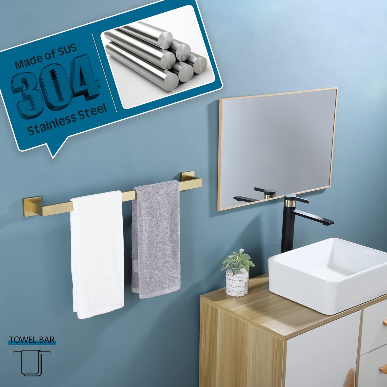 KOKOSIRI 24-Inch Single Towel Bar Bathroom Towel Holder Toilet Paper Holder Bath Towel Hook Modern Robe Hook Coat Hook Wall Mounted SUS 304 Stainless Steel Brushed Gold B05A4-BG-L24 : Tools & Home Improvement