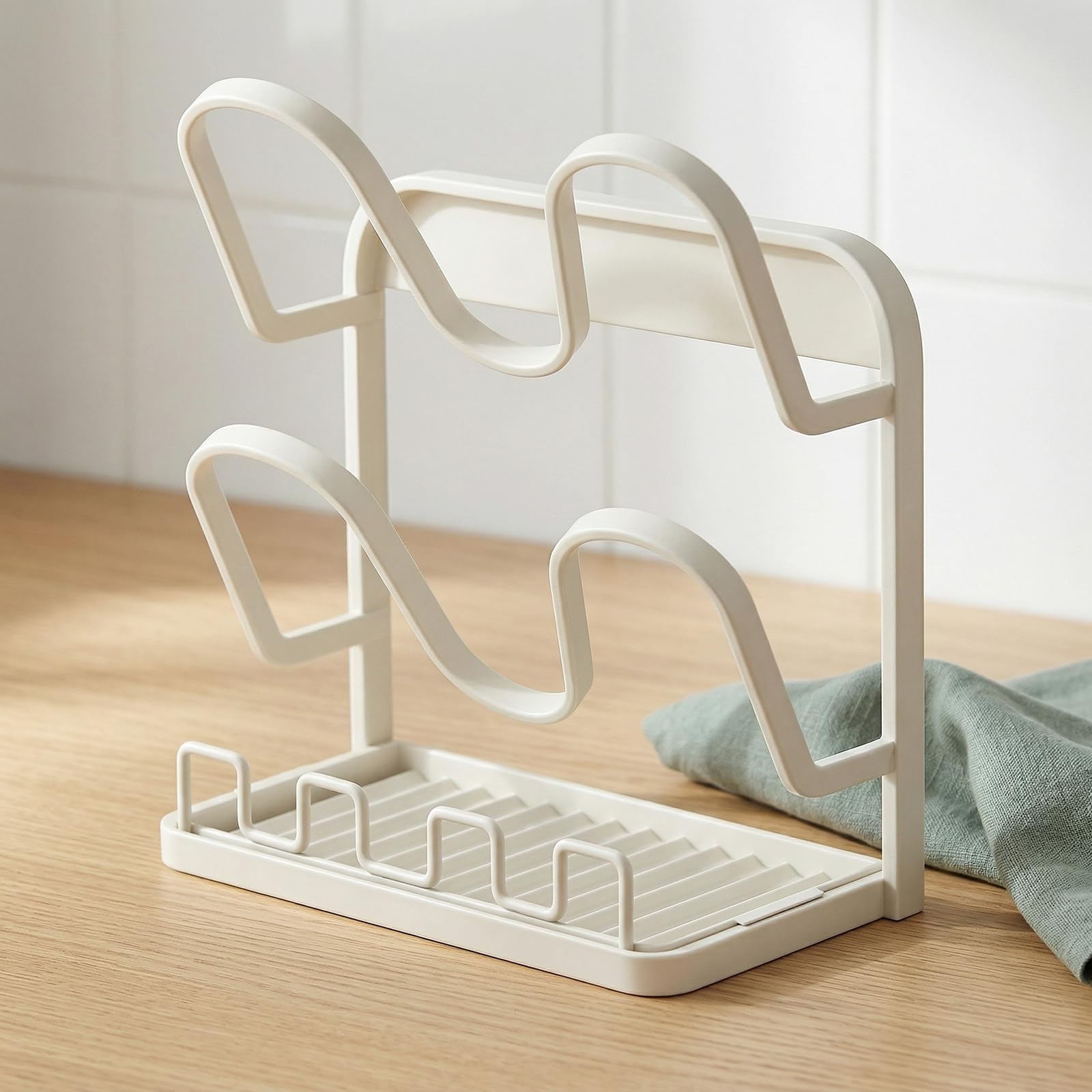 Countertop Pot Lid Organizer with Drip Tray & Spoon Rest (Double-Layer)