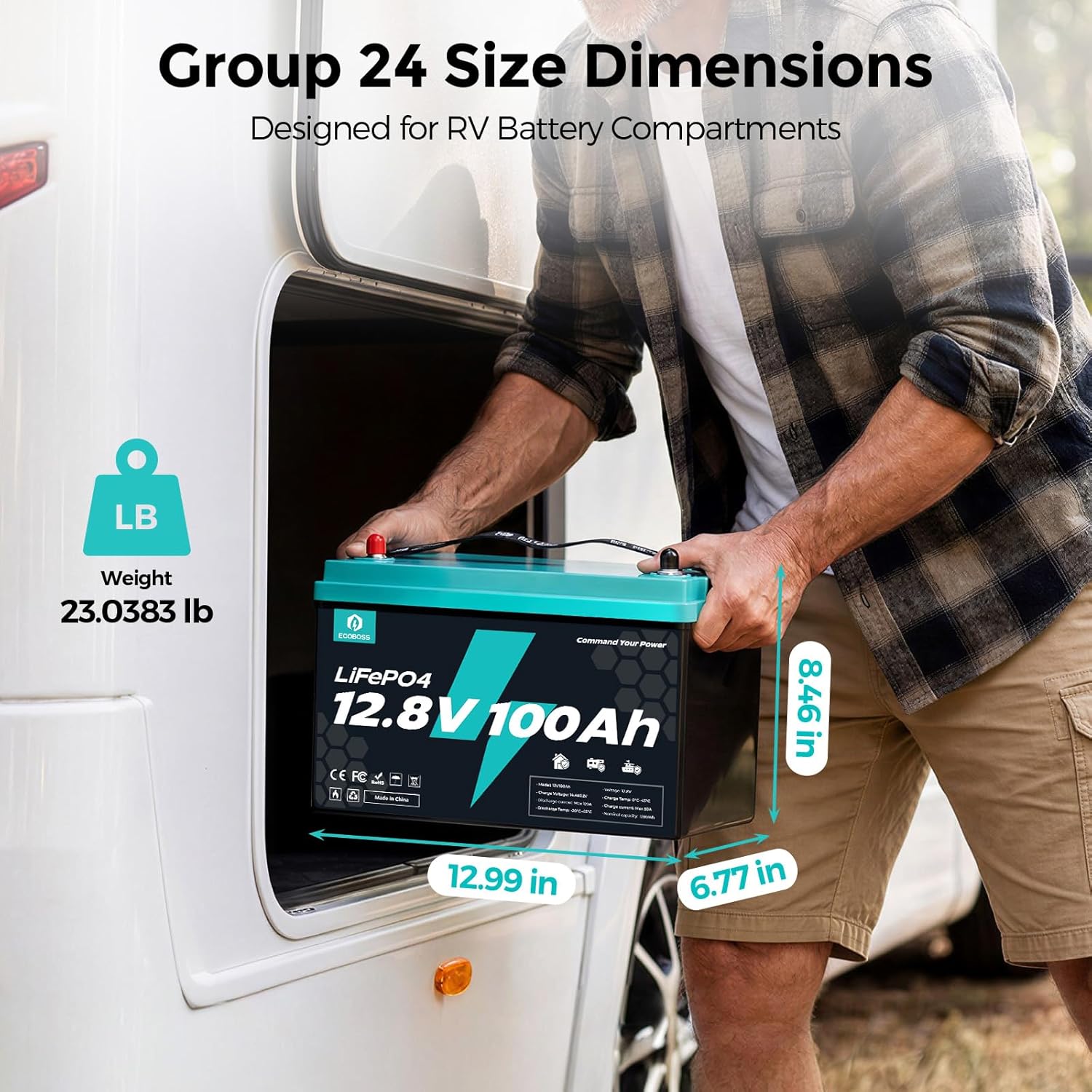 12V 100Ah LiFePO4 Battery Group 31, 1280Wh Deep Cycle Lithium Battery, 120A BMS, 15000+ Cycles, Low-Temp Cutoff Protection, Lithium Battery for RV, Marine, Trolling Motor, Solar, Off Grid