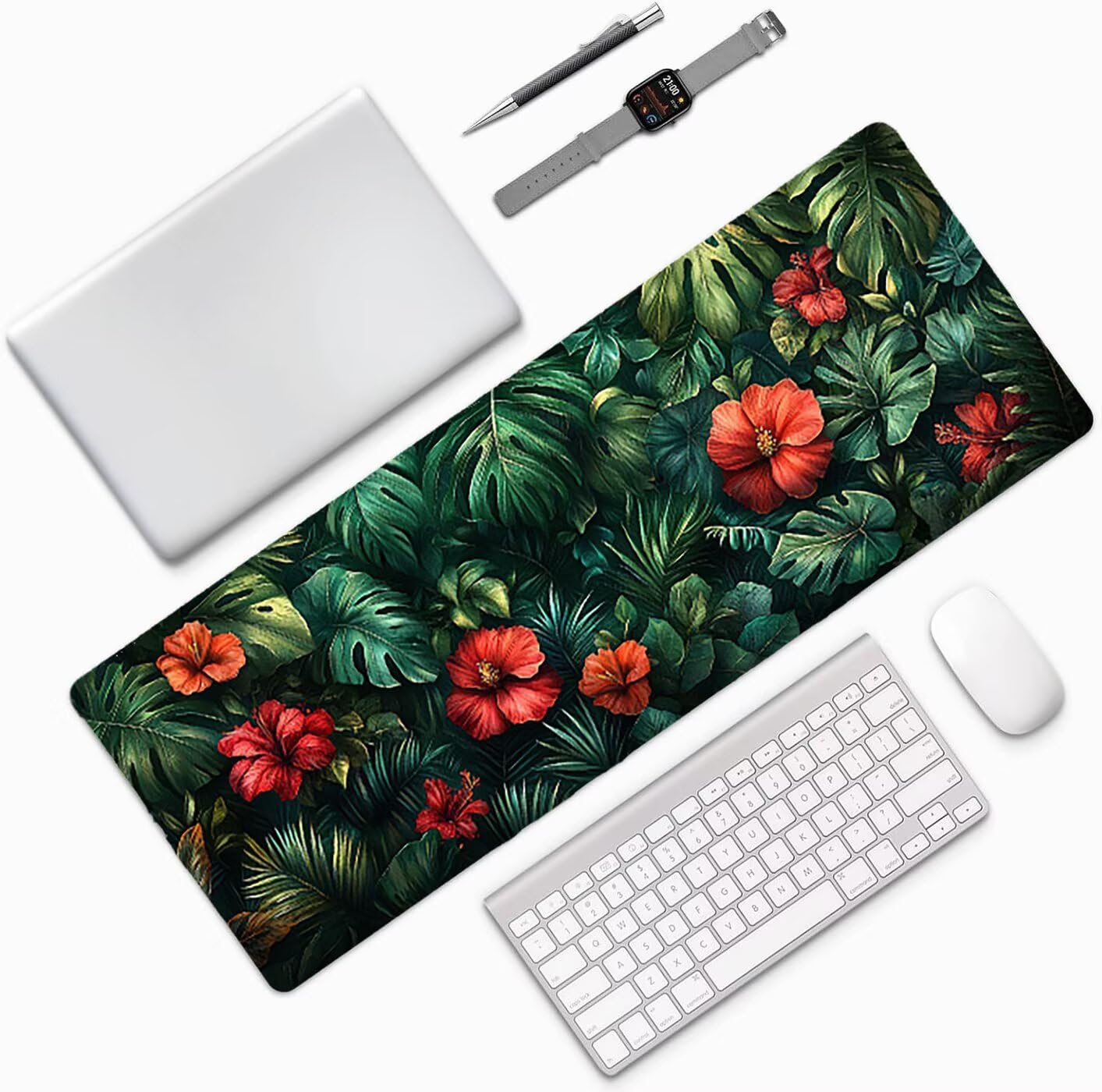 Lpfieonn Anlage Großes Schreibtischunterlage, XXL Schreibtischunterlagen, Blume XXL Wasserdicht Gaming Mousepad mit Vernähter Rand und Rutschfeste Gummibasis, für Laptop/Hause/Büro 120x60cm PF-2165