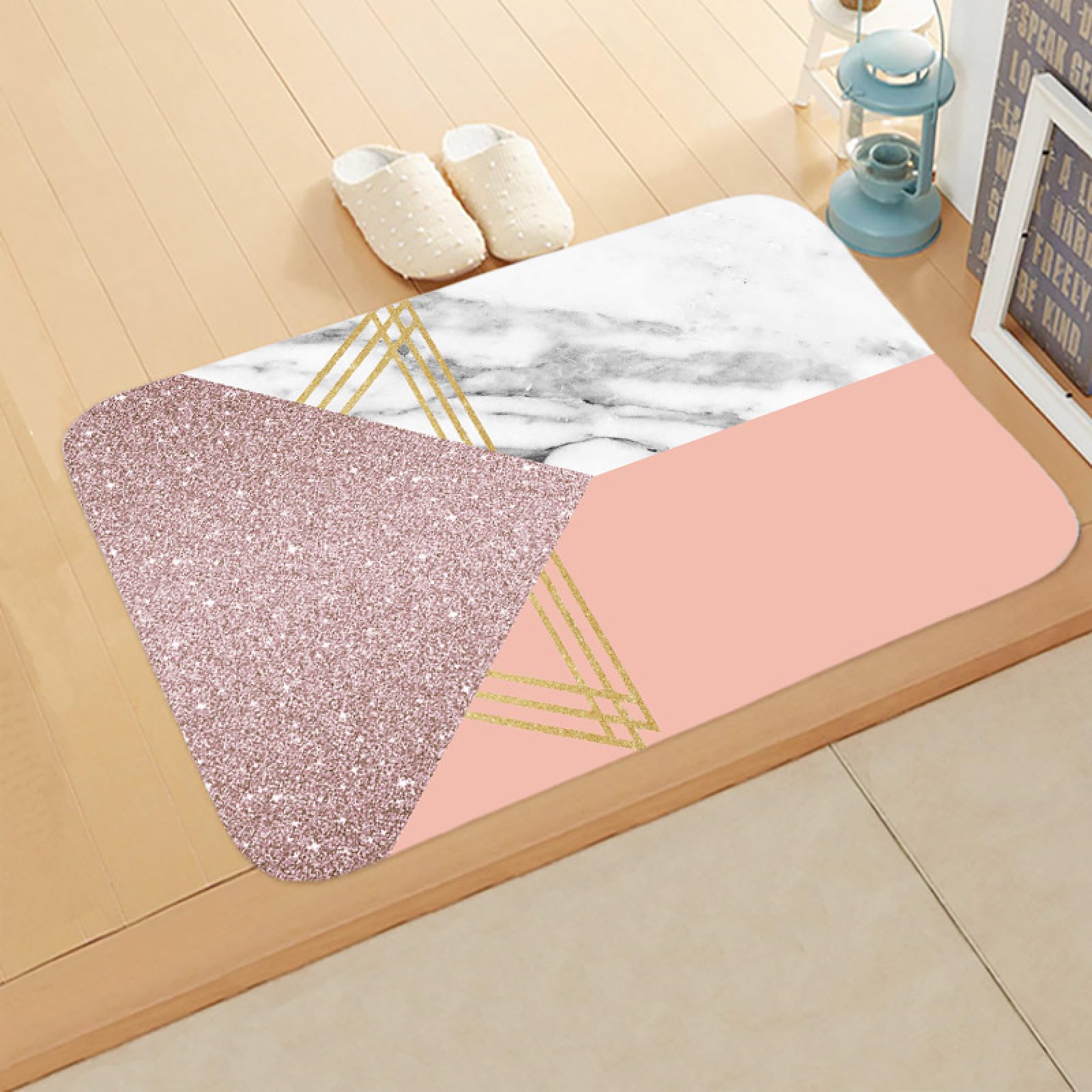 Paillasson Exterieur Entree Géométrie Blanc Poudré Tapis Entree Interieur Tapis de Bain Antidérapant Paillasson Lavable Paillasson Interieur Paillasson Exterieur Salle Bain Couloir(90x150cm)