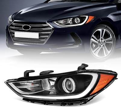 Headlight Assembly Compatible with 2017 2018 Hyundai Elantra Black Housing, Left Driver Side