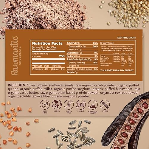 Miniatura 2 de Rawmantic chocolate Barra de proteína vegana de algarroba de 2.12 onzas, 2.12 oz, 12 barras