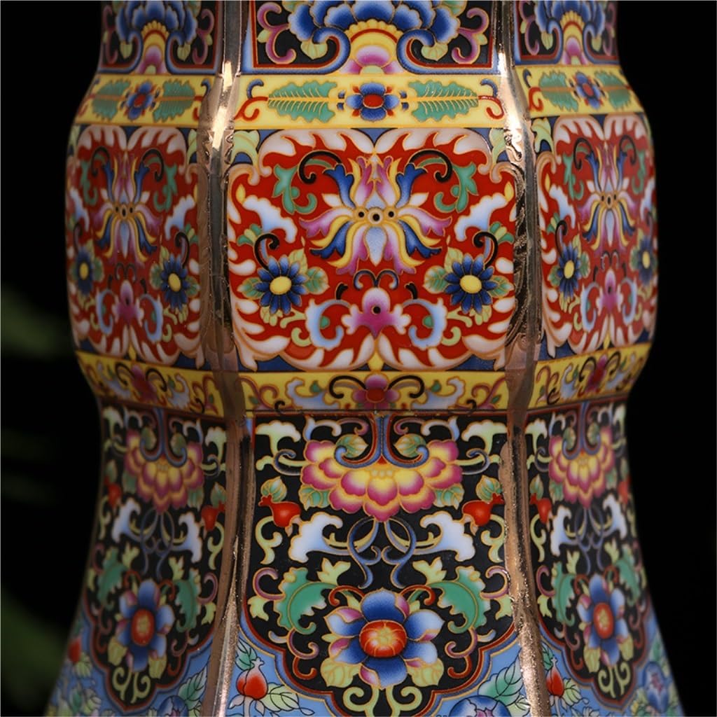 Wazon na kwiaty, ceramiczny wazon, emaliowane naczynie prezentowe, sześciokąta butelka kwadratowa, antyczna chińska porcelana, ozdoba, wazon w stylu chińskim (niebieski A)