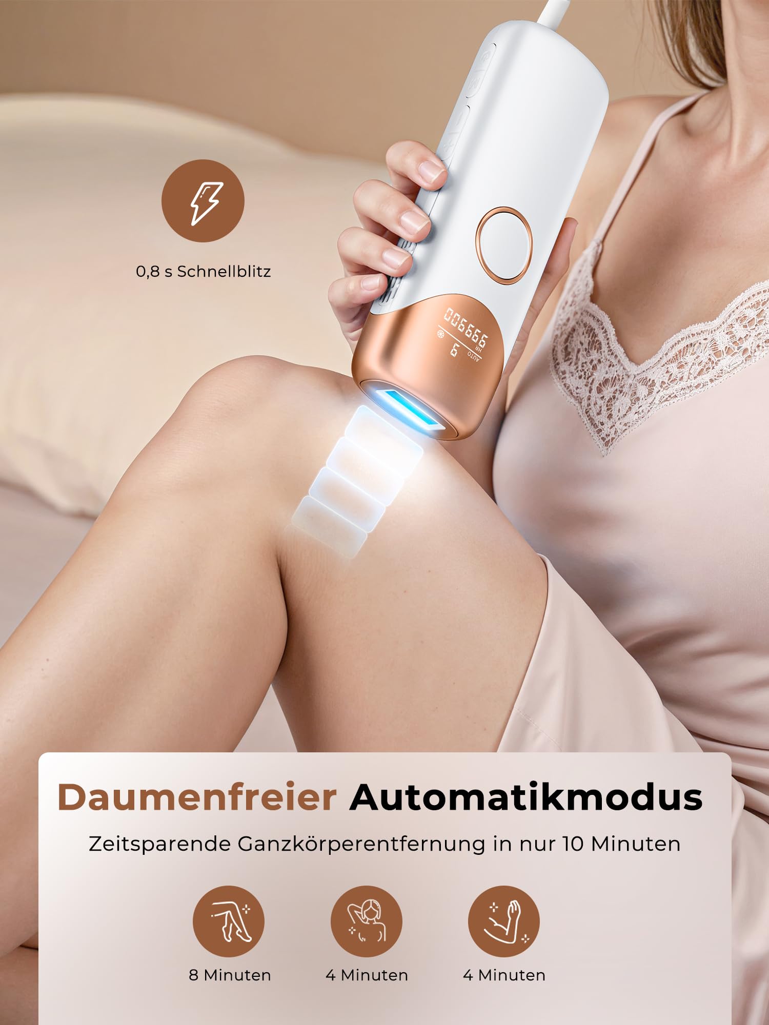 Depiladora Laser con Función de Refrigeración, Depilación Laser con 9 Niveles de Energía Ajustables, 999,900 Flashes, 9 Niveles de Energía, Depiladora Luz Pulsada Para Mujeres, Blanco Dorado