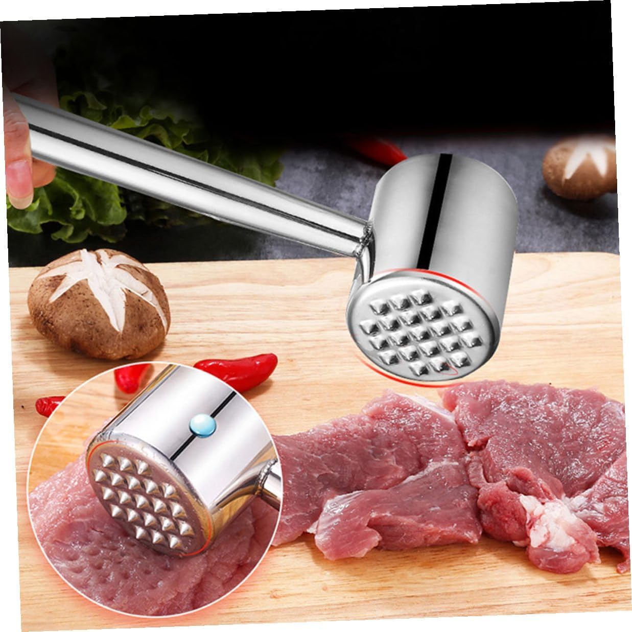VANZACK 2pcs Stainless Steel Meat Tenderizer Hammer Set Double-sided Steak Pounder Kitchen Tool for Beef Pork Chicken Home Cooking
