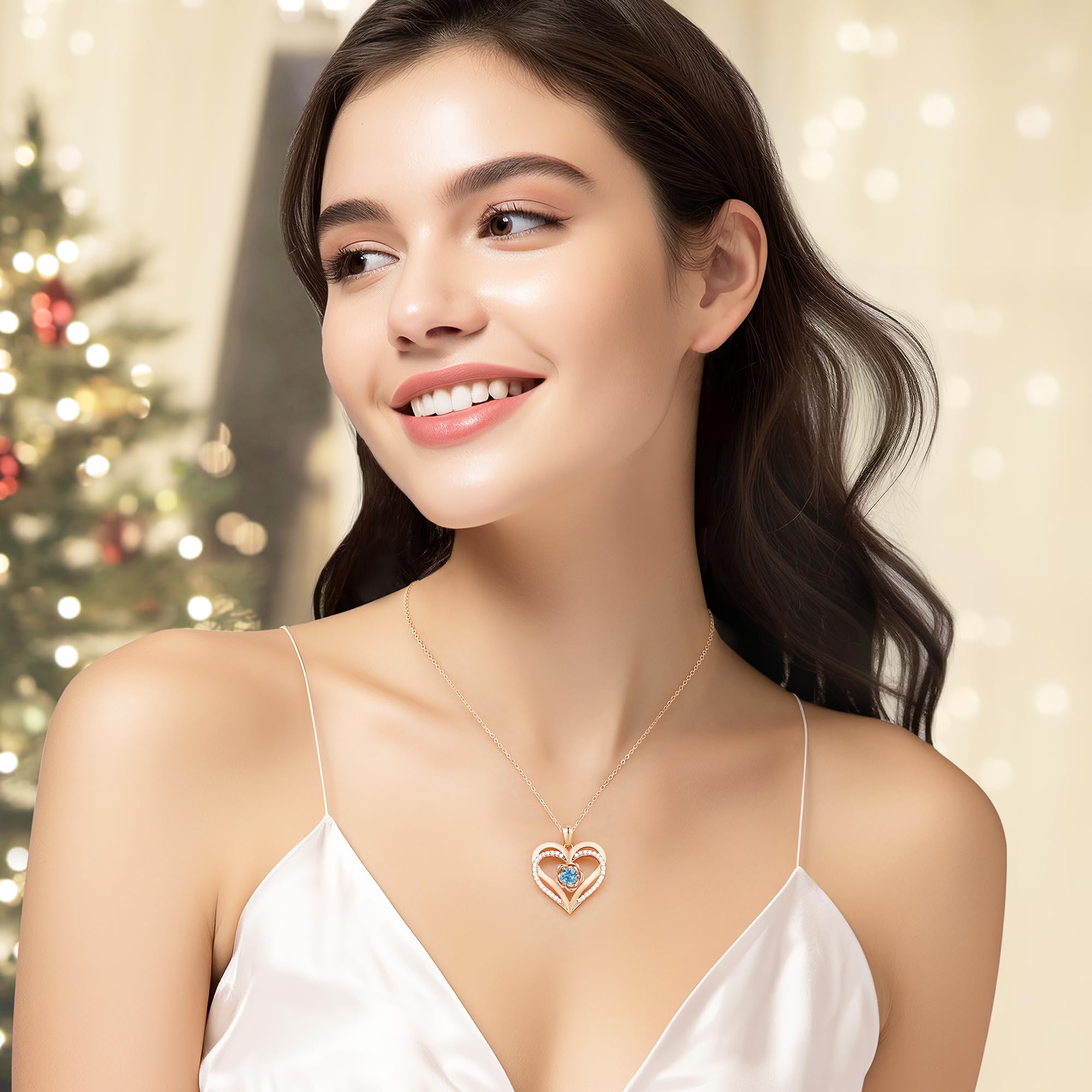CDE Collana Donna Cuore Rosa Pietra di Nascita,Romantico Gioielli per Lei | Collana Pendente con Pietra di Nascita Compleanno Natale Regalo per Lei,Mamma,Fidanzata,Moglie,Amica San Valentino