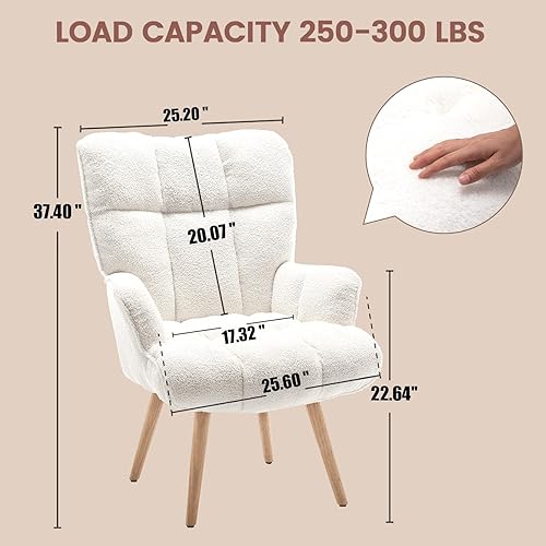 Miniatura 2 de Silla decorativa de peluche con acolchado suave, silla casual peluda con respaldo alto, sillón moderno y acogedor para sala de estar, dormitorio,