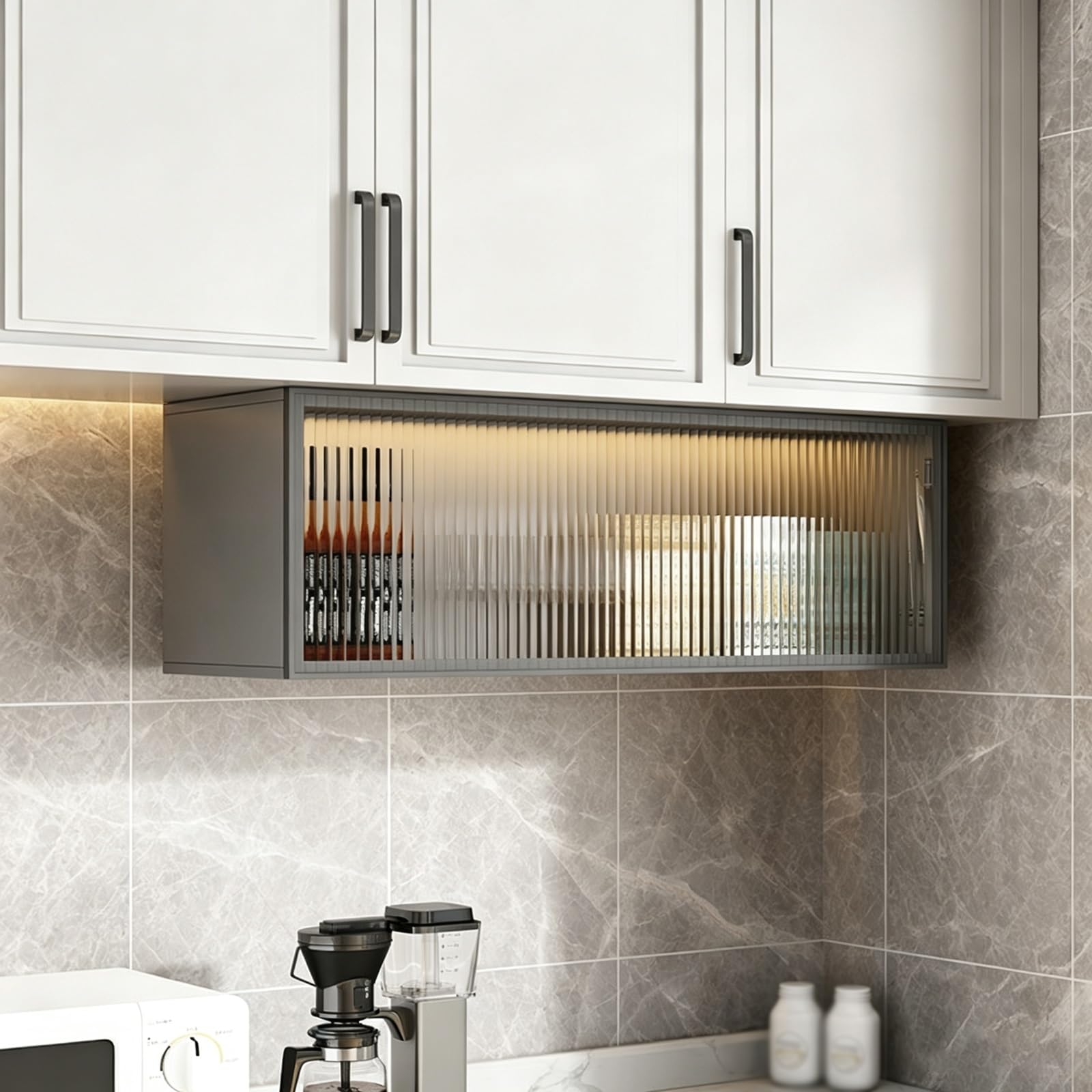 Vitrina de pared con puerta de vidrio templado metalica de 60cm para salon