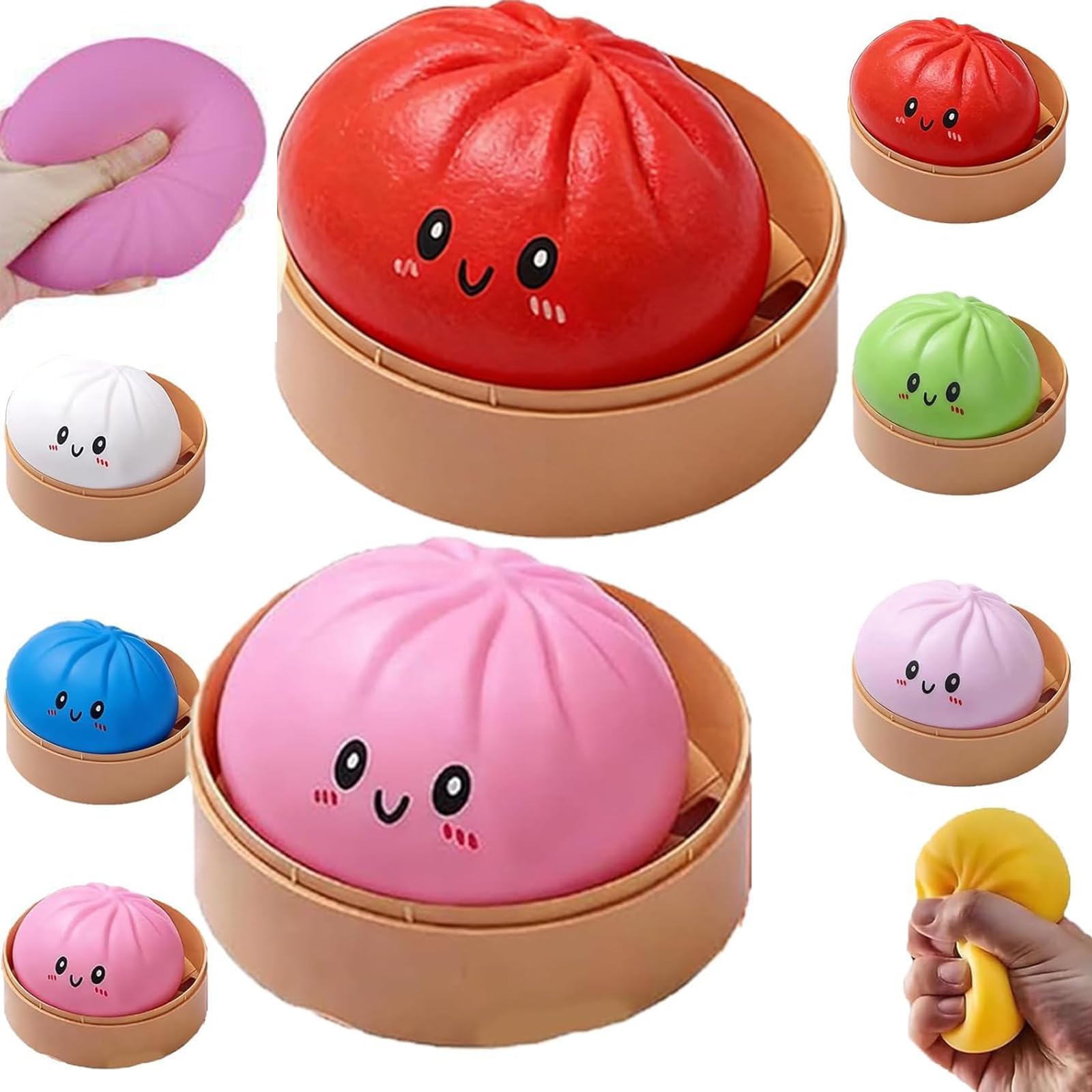 Mystery Dumpling Squishy, 4 Inch Jumbo Dumpling Stress Ball, Squishy Bun, Anxiety Relief Fidget, Soft Squeeze Decompression Dough for Adults Classroom Prizes & Party Favors (Pink) — view 6