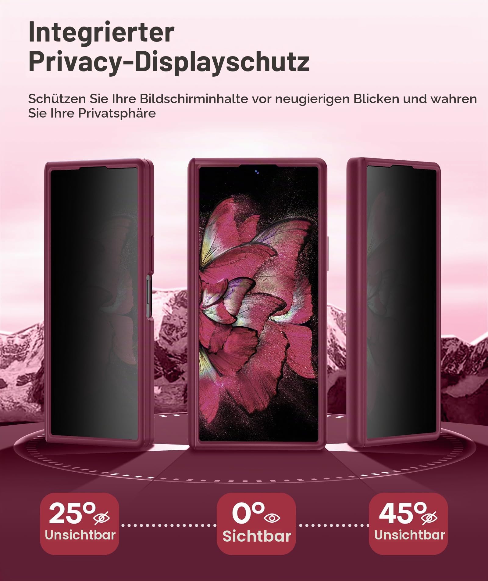BERFY Hülle für Galaxy Z Fold 7 mit Datenschutz Displayschutz,rot | Kompatibel mit MagSafe, versteckter Ständer, Scharnierschutz in Militärqualität, stoßfest, magnetisch, schlanke Handyhülle