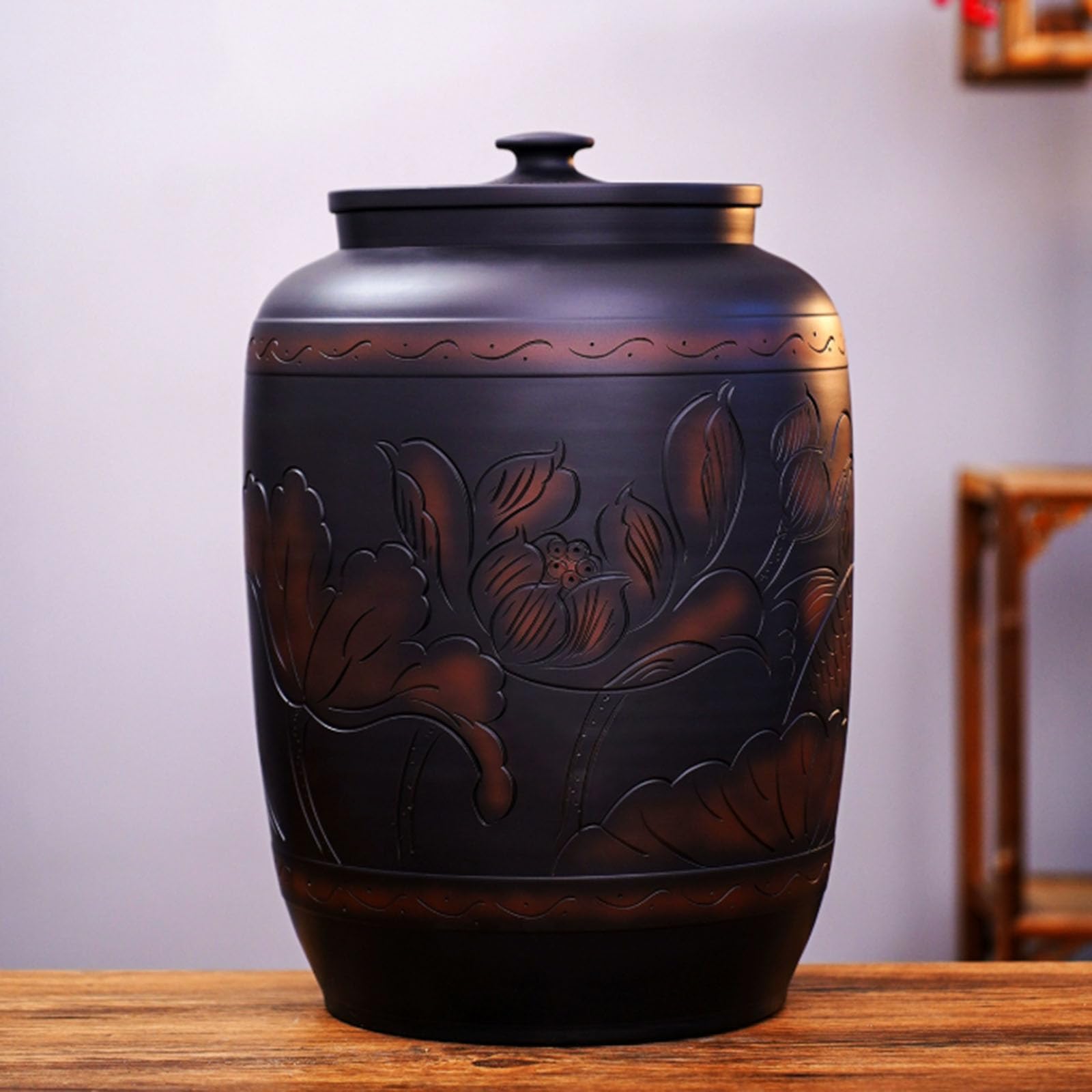 Chinese Ceramic Rice Jar, Ceramic Rice Jar with Lid, Ceramic Rice Container, Food Airtight Storage Jar, Kitchen Airtight Jar, Grain Rice Dispenser for Storing Rice, Soybeans, Flour, Snacks 15kg