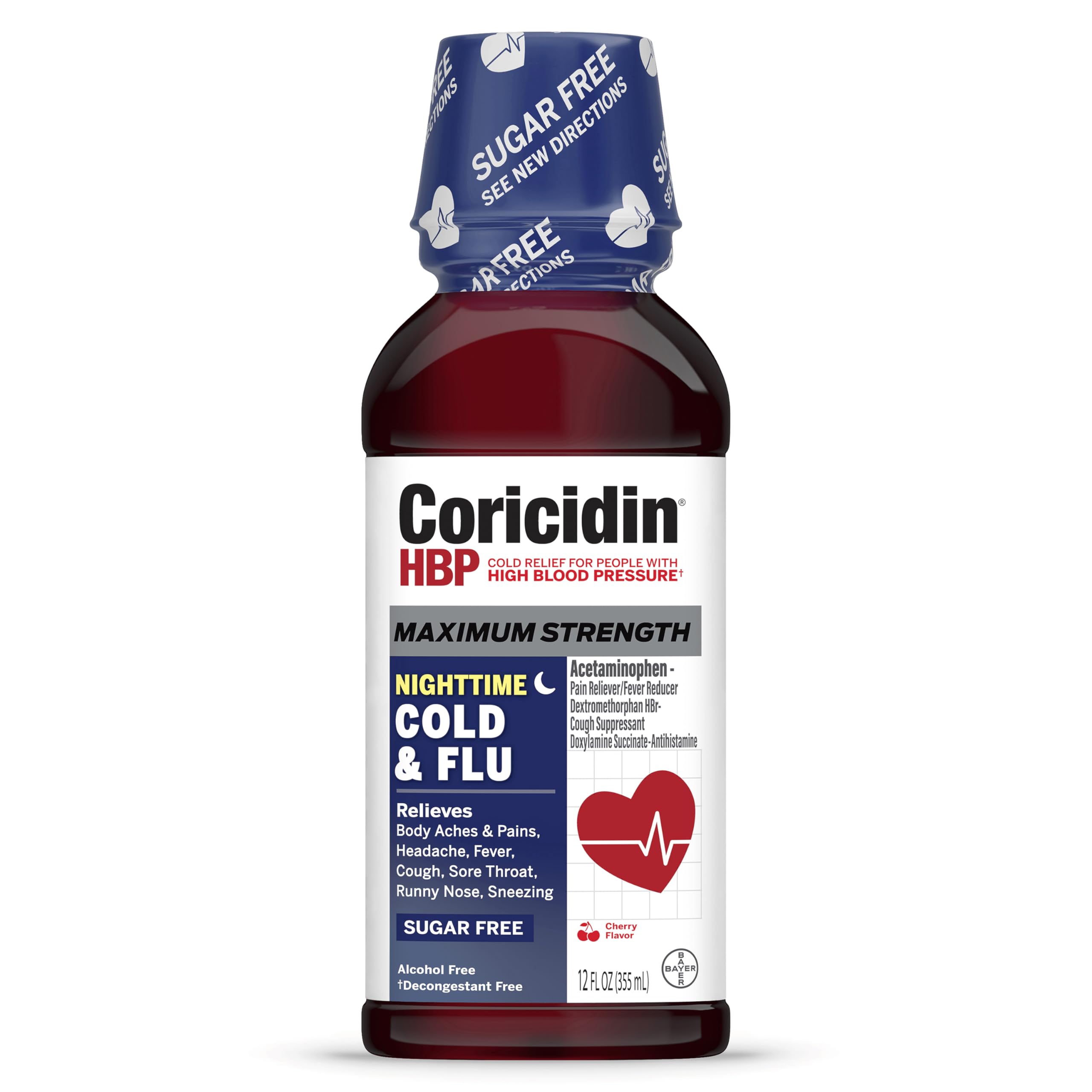 CORICIDIN HBP Liquid Cold & Flu Nighttime Cherry 12oz.