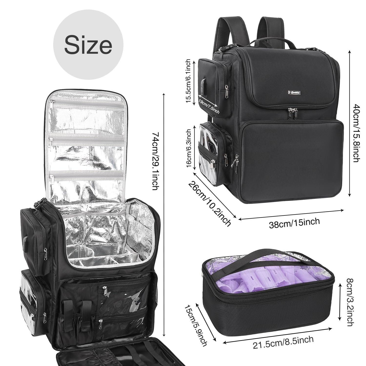 Relavel Hair Tools Borsa da parrucchiere, borsa per il trucco, isolamento termico, ferro arricciacapelli, accessori da viaggio, borsa da parrucchiere, borsa per cosmetici, zaino nero