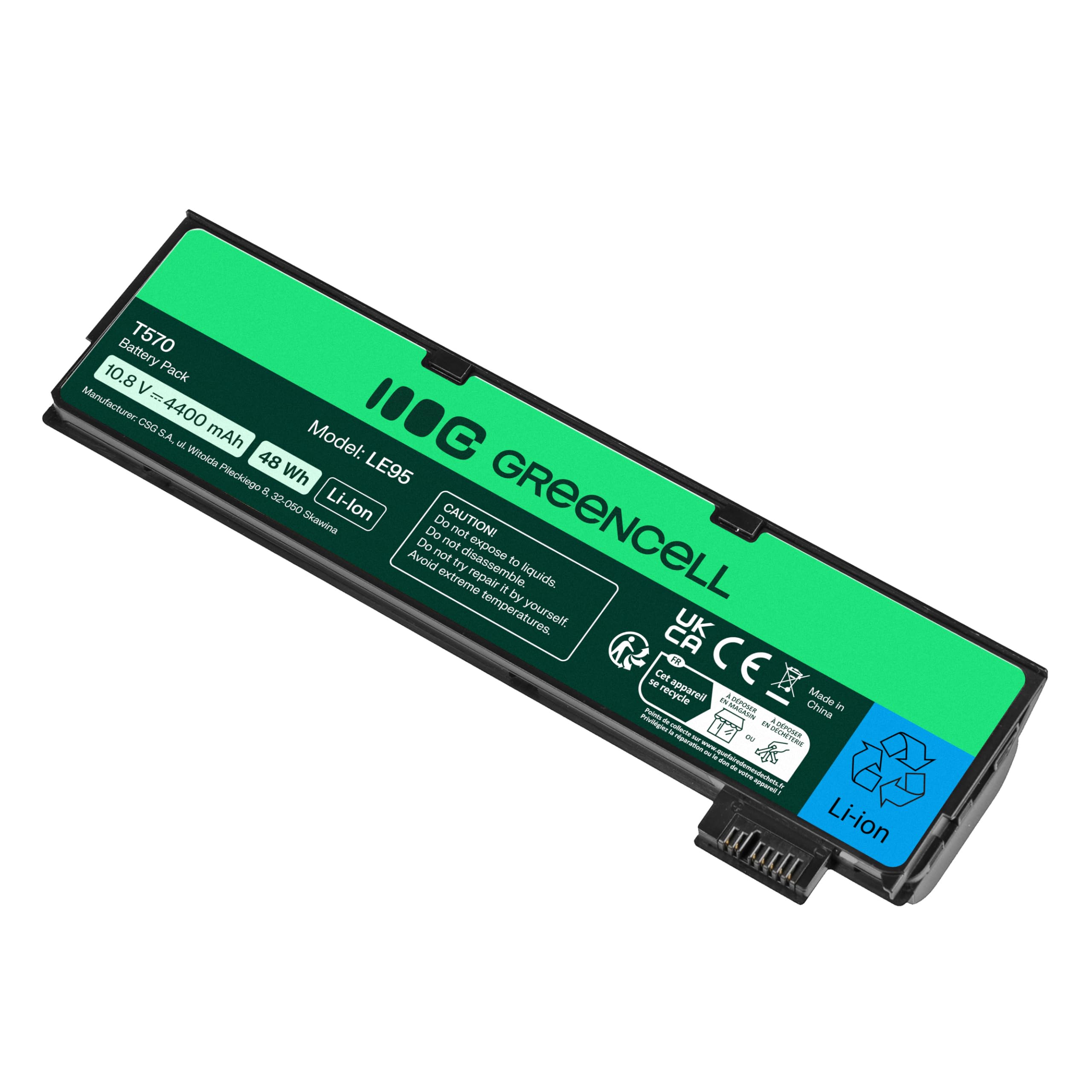 Green Cell 01AV424 SB10K97584 SB10K97585 SB10K97597 4X50M08810 4X50M08812 Laptop Akku für Lenovo ThinkPad T470 T570 A475 P51S T25 (6 Zellen, 4400mAh, 10.8-11.1 V, Farbe Schwarz)