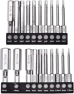 AOKLIT 20 Pack Hex Head Allen Wrench Drill Bit Set Magnetic Screwdriver Bits with 1/4 Inch Hex Shank, 2 Inch (10pc Metric H1.5-H12 & 10pc SAE 5/64-5/16 Inch)