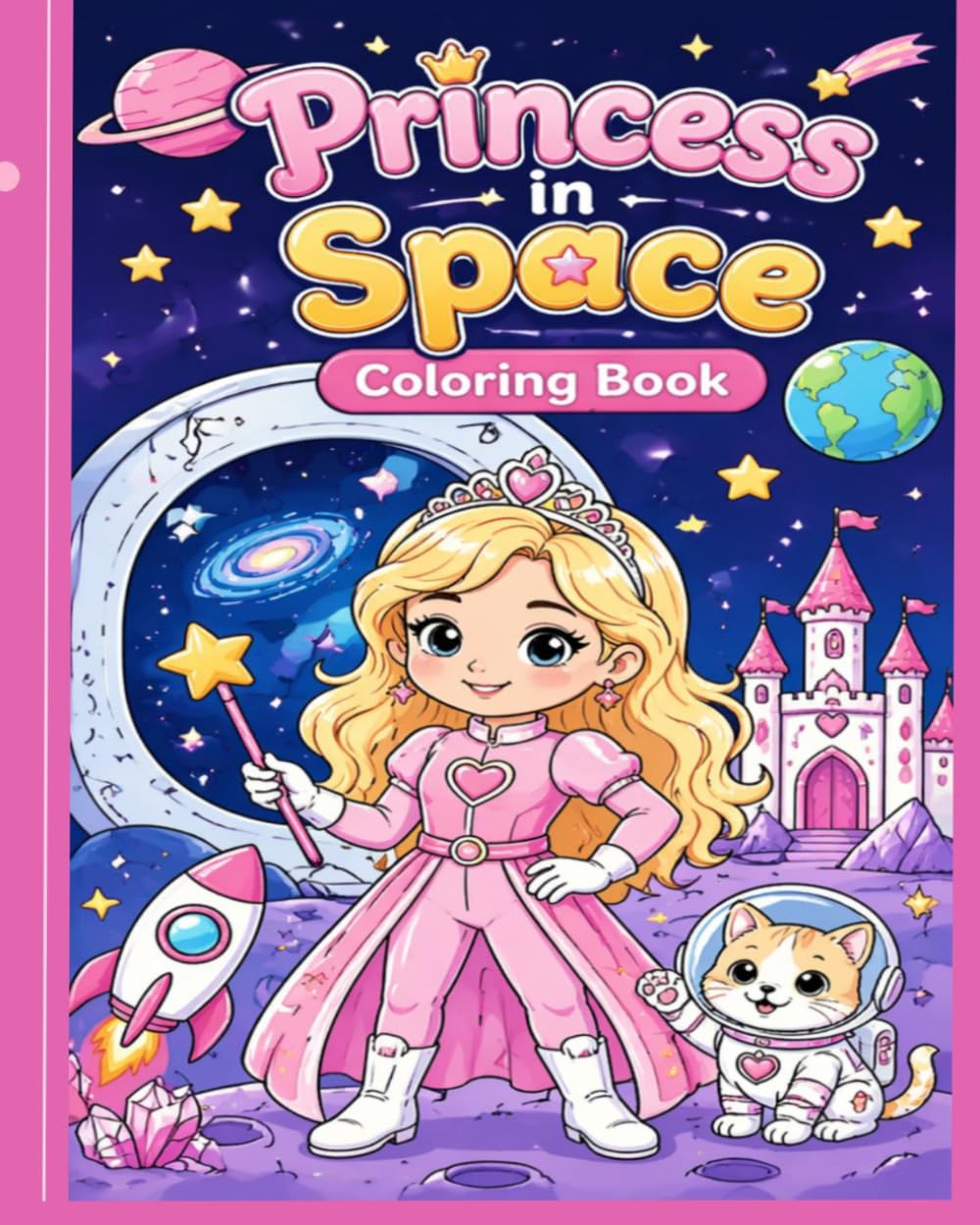 Princess in Space Coloring Book for Kids: Fun Space Adventures, Cute Princesses, Easy Coloring Pages for Girls Ages 4-8
