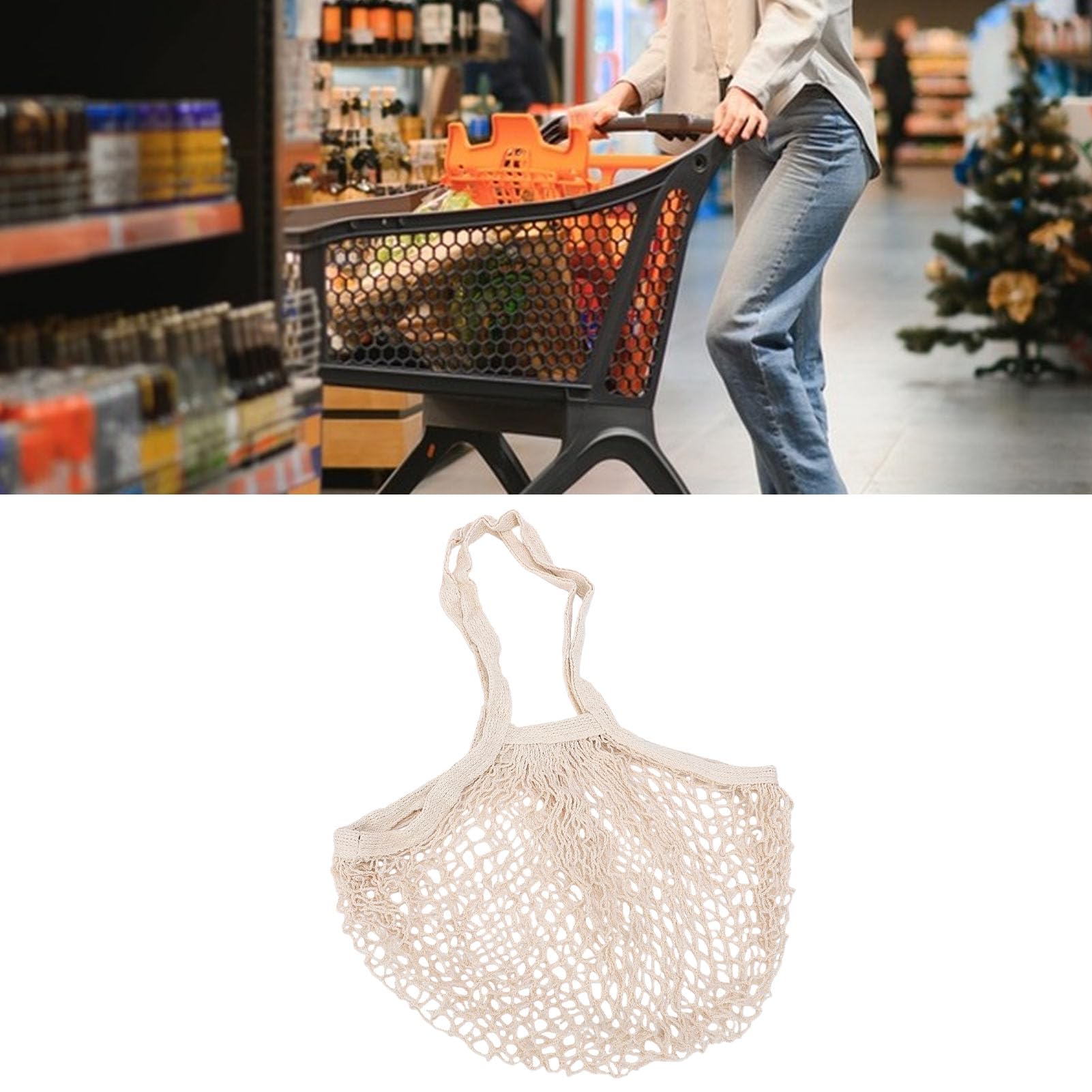 banapoy 12er-Pack Einkaufstüten aus Baumwollnetz, Wiederverwendbare Tragetaschen mit Großem Fassungsvermögen und 25 cm Langem Griff, für Obst, Gemüse, Einkaufen, Picknick