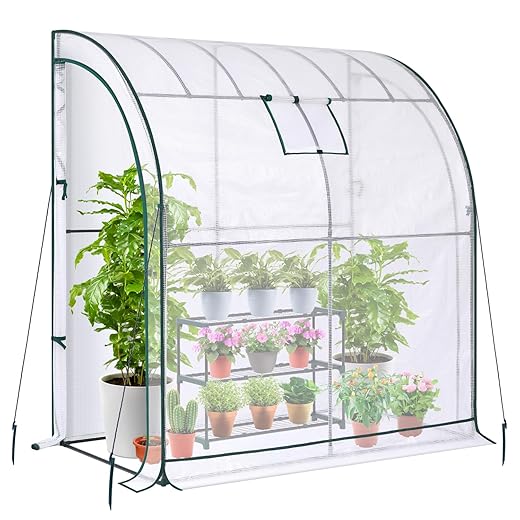 Lean to Greenhouse with 3-Tier Shelves: Ohuhu Portable Walk-in Wall Mounted Green House with Mesh Windows, 79"x39"x83" Reinforced Lean-to Wall Greenhouses with 2 Roll-Up Zipper Doors for Outdoors