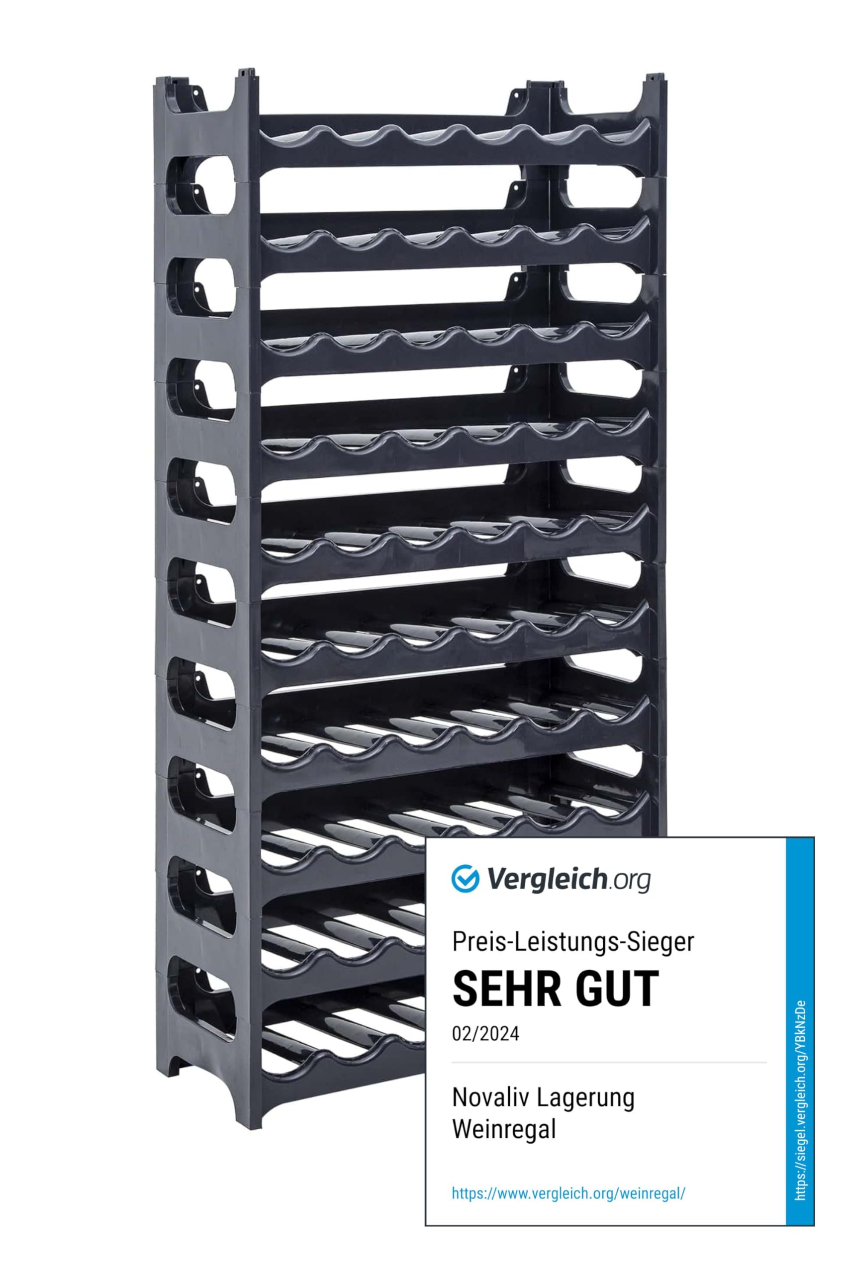 Novaliv Botellero para 60 botellas, estantería gris, de plástico resistente, apilable (antracita, 10)