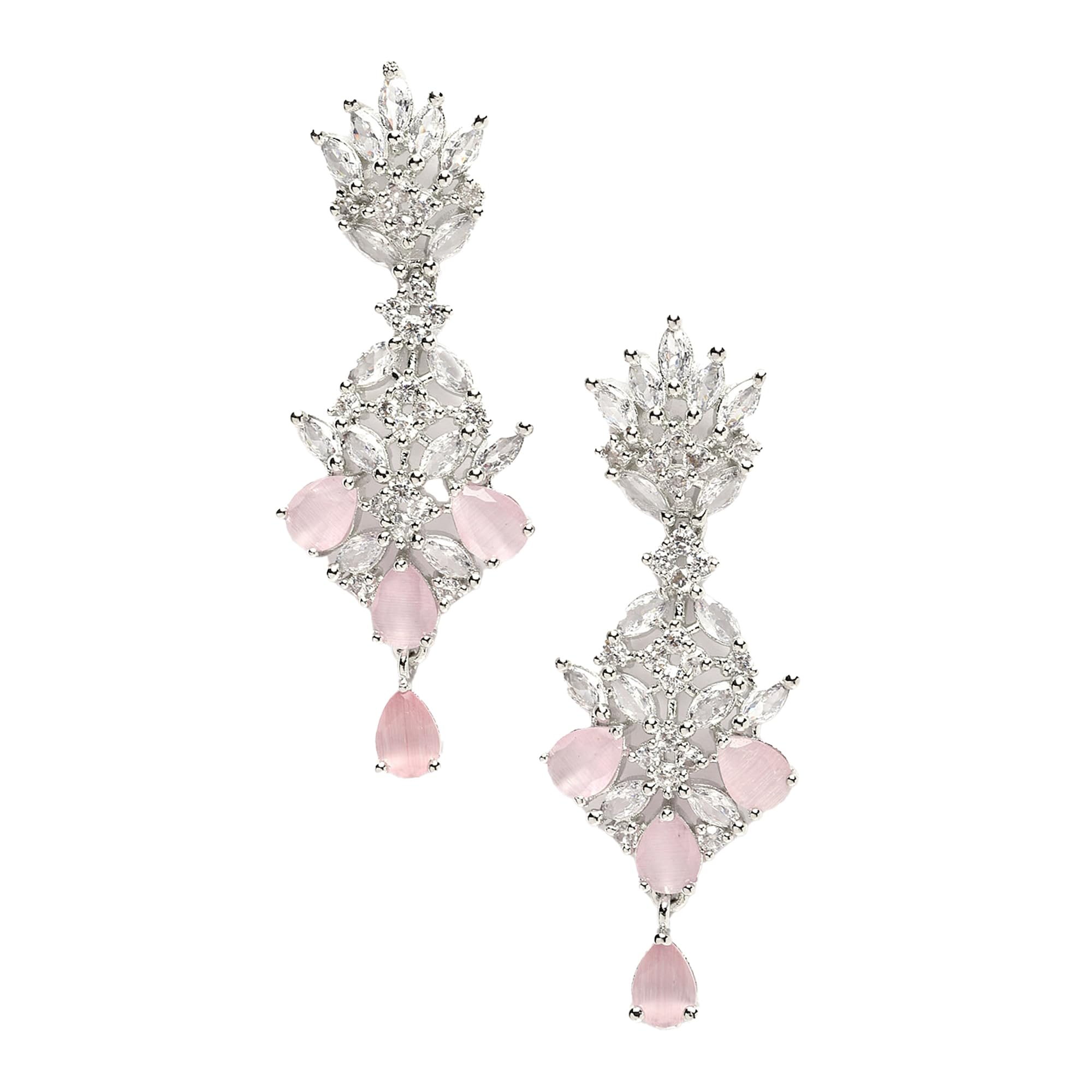 ZENEME Rhodium-Plated American Diamond studded Spiked Shaped Drop Earrings For Women & Girls (B0C1JL3YKG) Amazon Price History, Amazon Price Tracker
