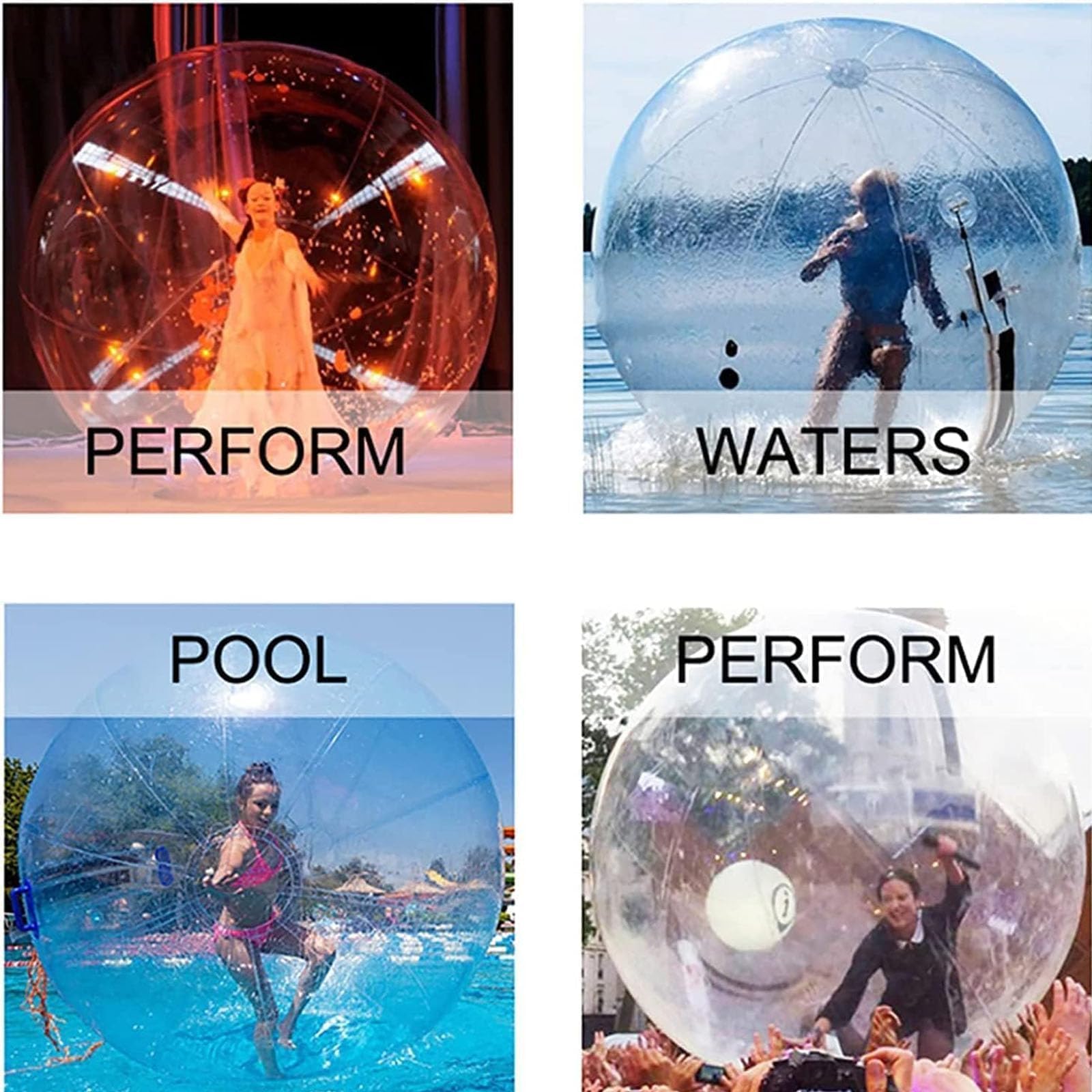 Bola Inflable para Caminar sobre el Agua, Bola Inflable para Hámster Humano con Bomba de Aire, Cremalleras Impermeables y Sellos Reforzados, Bola Zorb Transparente para Actividades en la Piscina y El