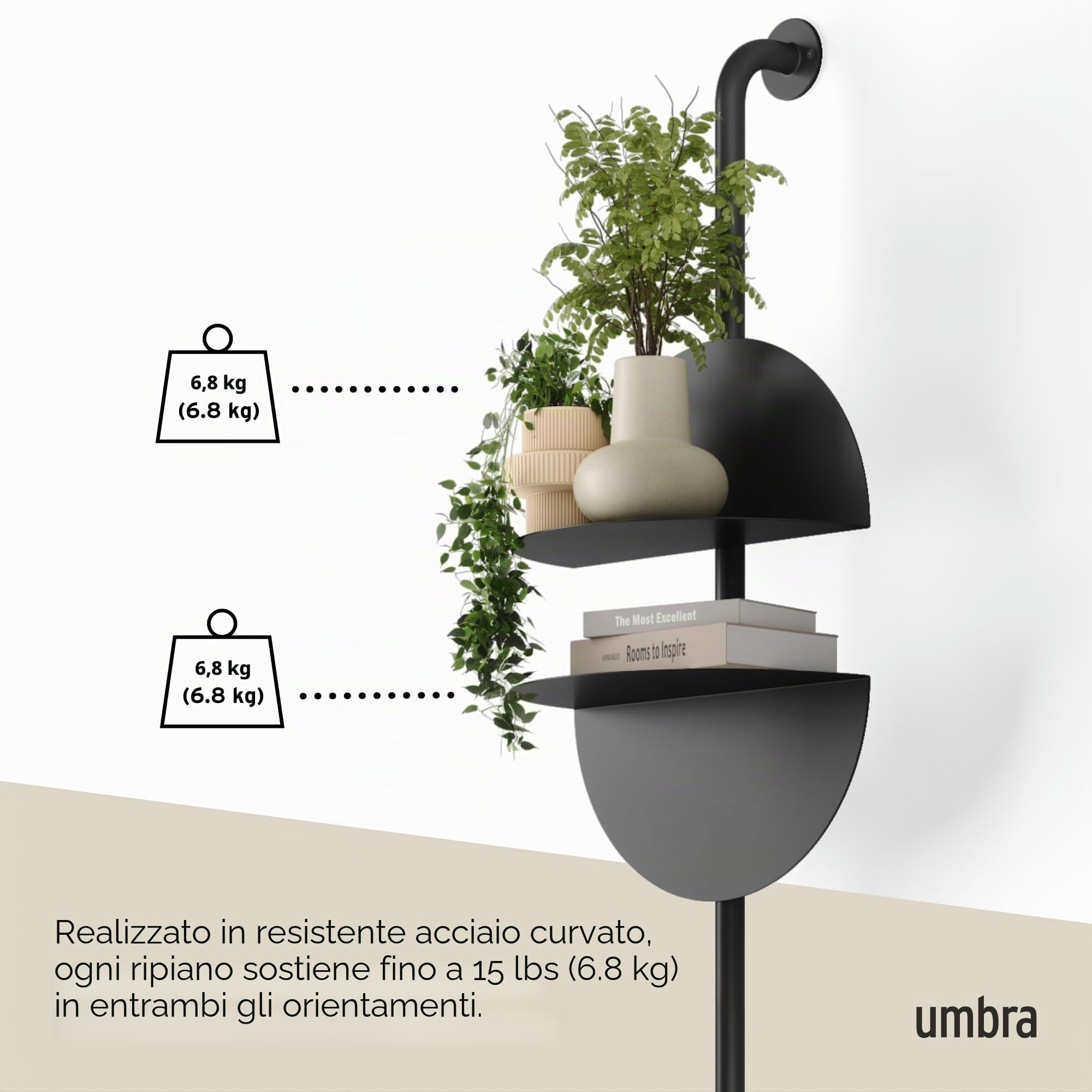 Umbra Solis Scaffali galleggianti, Metallo, Nero, 4 unità