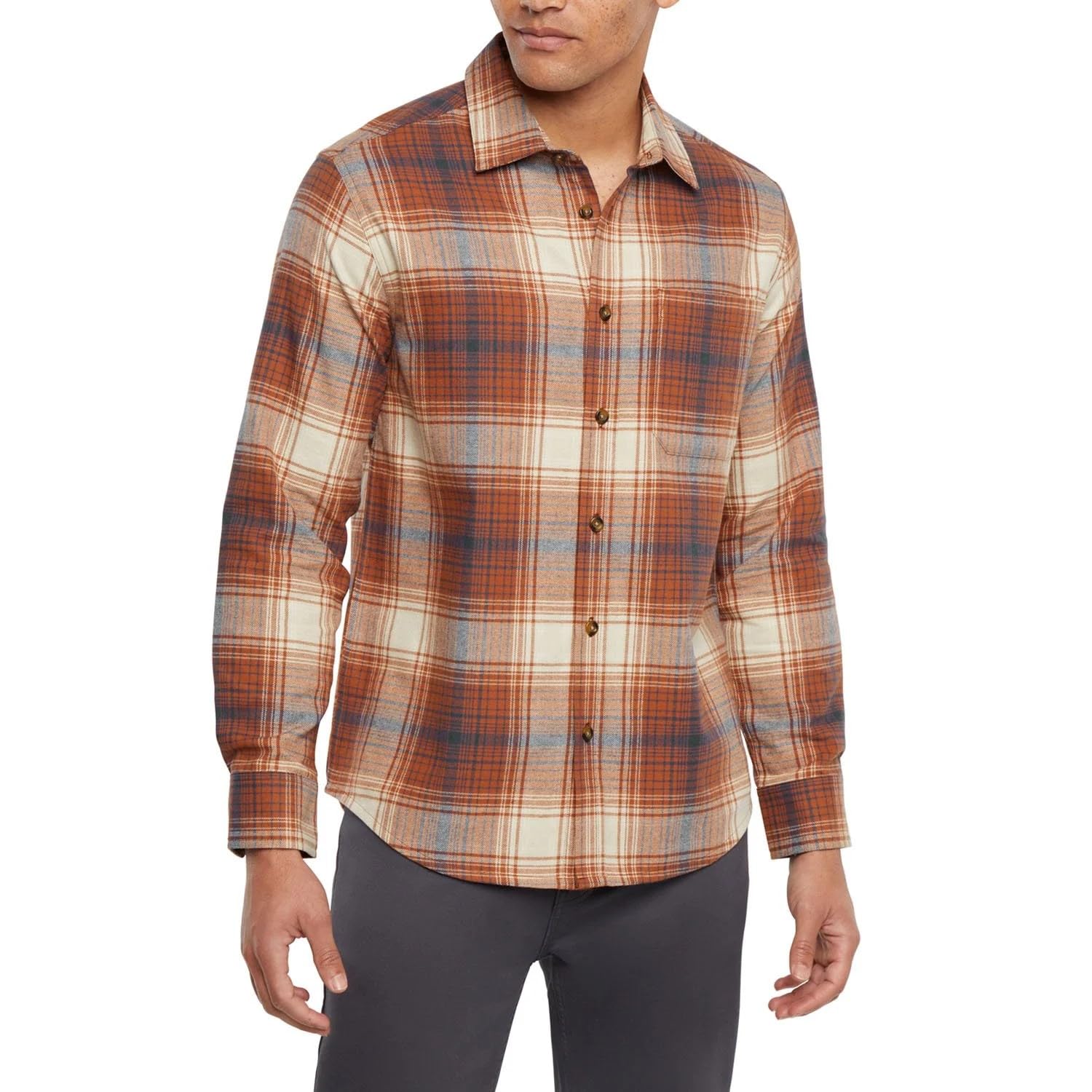 Eddie Bauer Men’s Classic Flannel Shirt, Orange, XXL