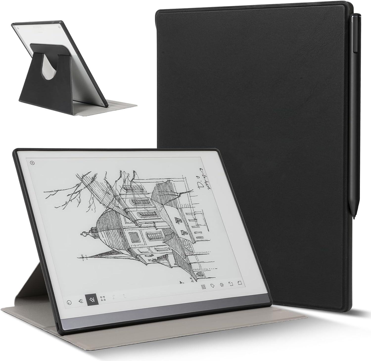 Case for Remarkable 2 Tablet 10.3", Full Protection, 360° Rotating Back Design, Premium UP Leather, Book Folio Design, Lightweight and Minimalistic (Black)