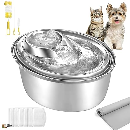 ORSDA Cat Water Fountain Stainless Steel, Pet Water Fountain for Cats Inside 3L, Automatic Water Fountain, Dog Water Fountain, Metal Cat Fountain, Pet Fountain, Cat Drinking Fountain Stainless Steel