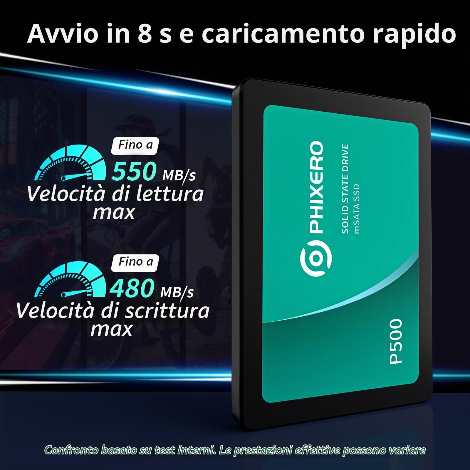 PHIXERO P500 SSD 256GB 2,5 Pollici SATA III Disco SSD Interno per PC Portatile, Fino a 550 MB/s, 3D NAND Flash, Avvio Rapido del Sistema