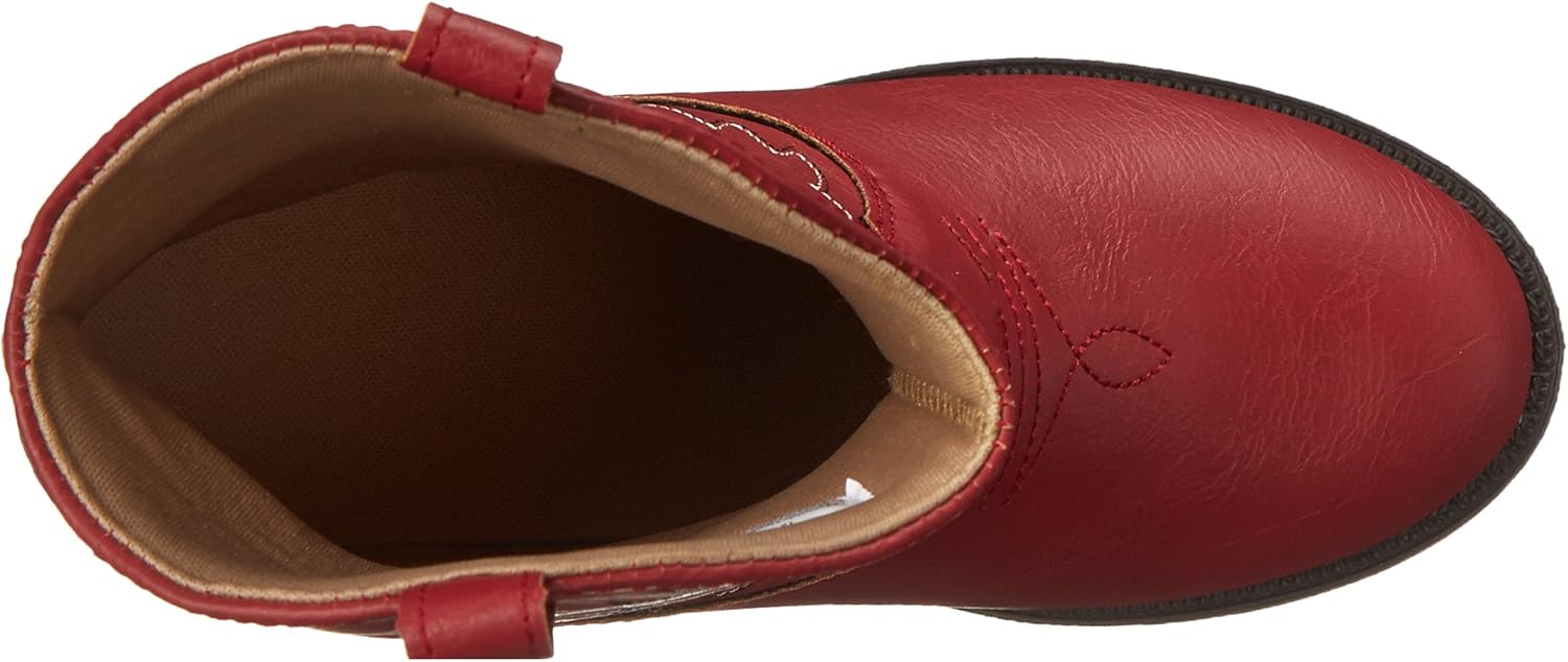 Baby Deer, Faux-leather, Rubber-soled, Kids Pointed Toe Western Boot for Boy or Girl Children with Ornamental Cowboy Stitching