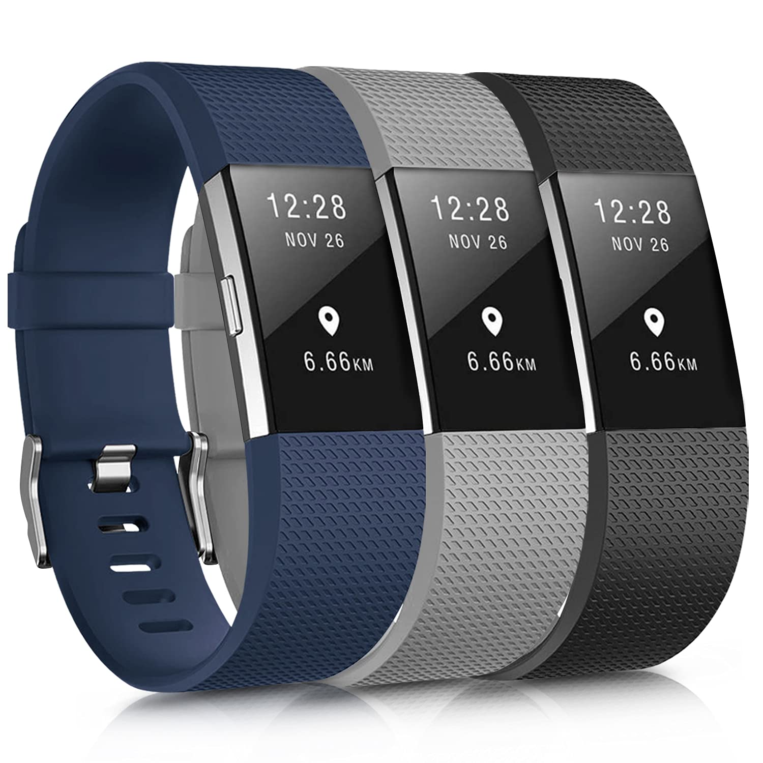 Mugust Confezione Da 2 Cinturini Per Fitbit Charge 2 – Cinturini Sportivi In Silicone, Regolabili S/L, Compatibili, Colori Vari - 2