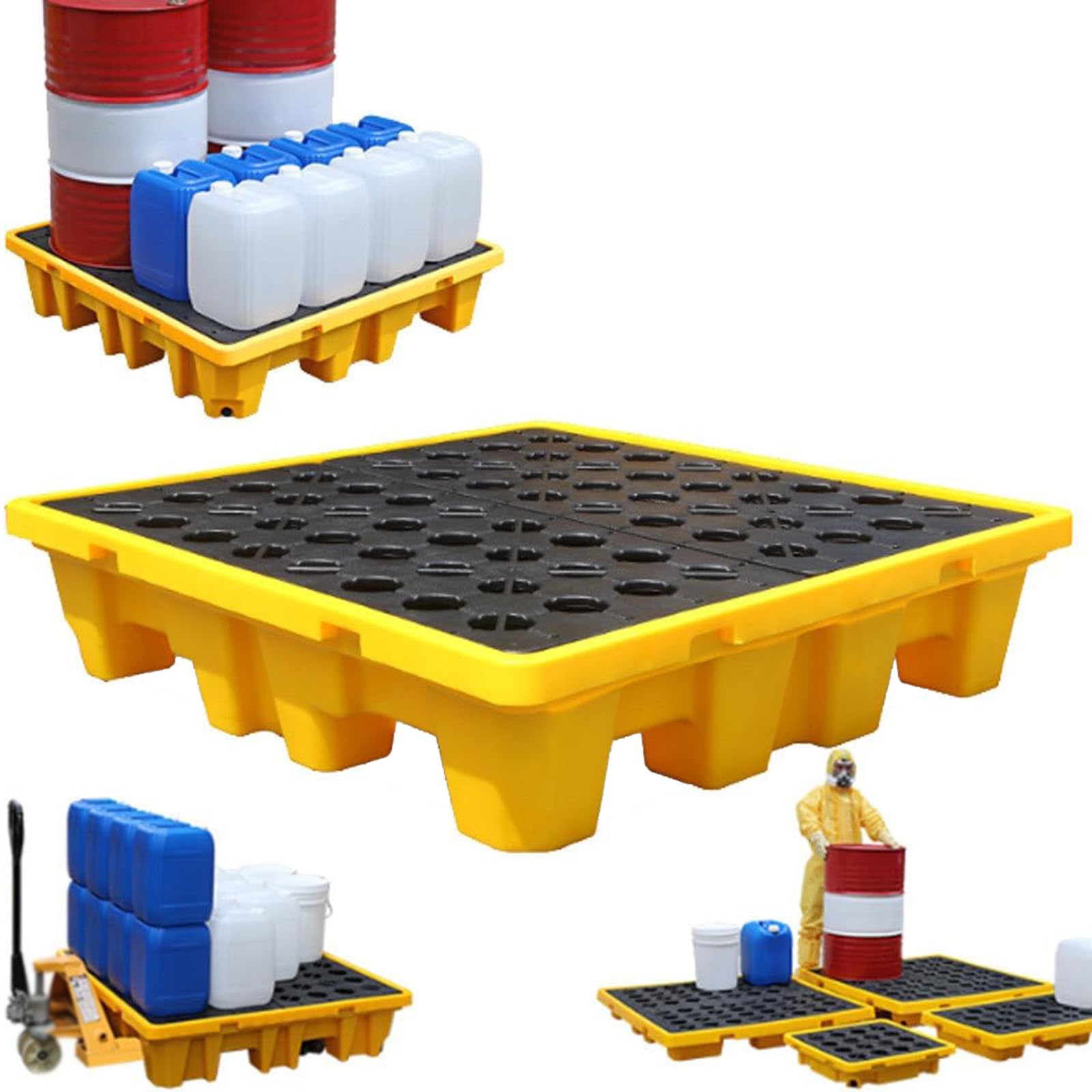 Generisch Modulare Auffangwanne mit Abfluss, stapelbare, auslaufsichere Wanne für Fässer, robust für den industriellen Einsatz, 49 x 35 x 9 cm, langlebig und leicht zu re
