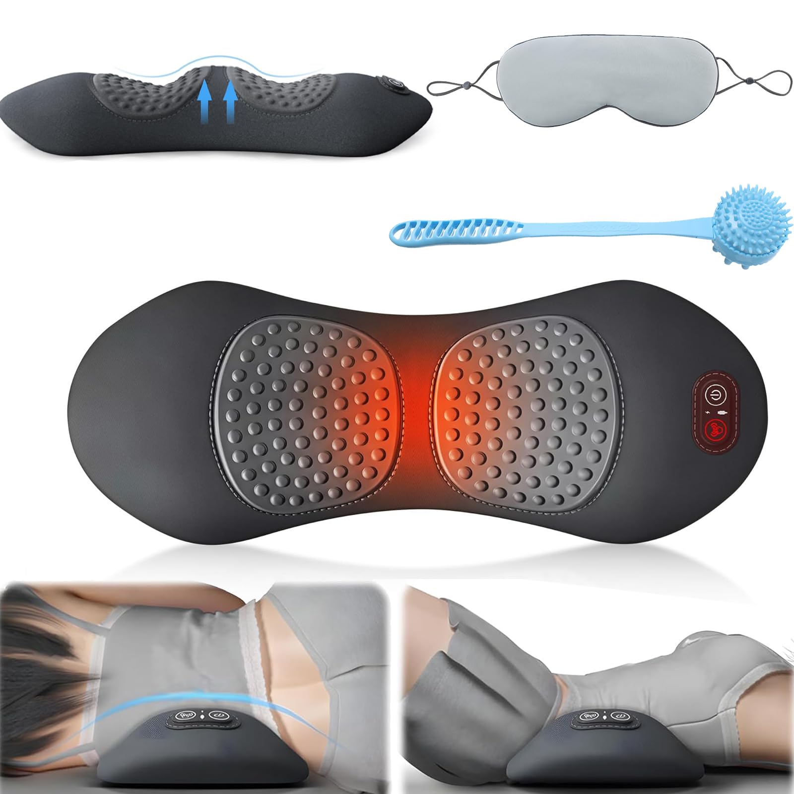 Theraback 3 en 1 Thérapie du dos, masseur de dos pour soulager la douleur, masseur du cou et des épaules pour coussin de massage rechargeable de la taille, du cou, tissus profonds, relaxation