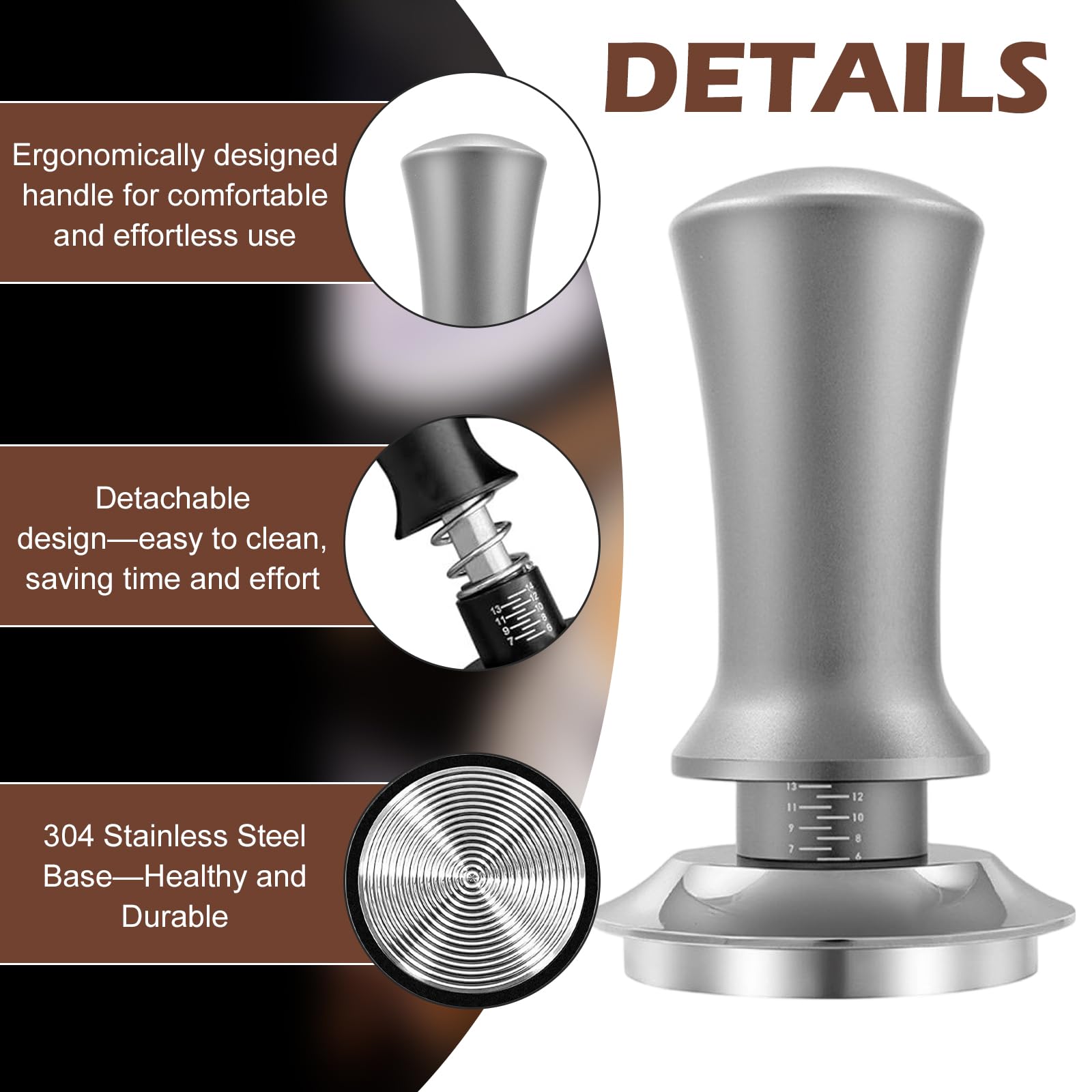 TWSOUL Tampone per caffè 58mm/51mm, regolazione della pressione 30lbs, Tampone con base ondulata, Tampone a molla in acciaio inossidabile 304 per macchine con filtro, accessori per Barista per gli