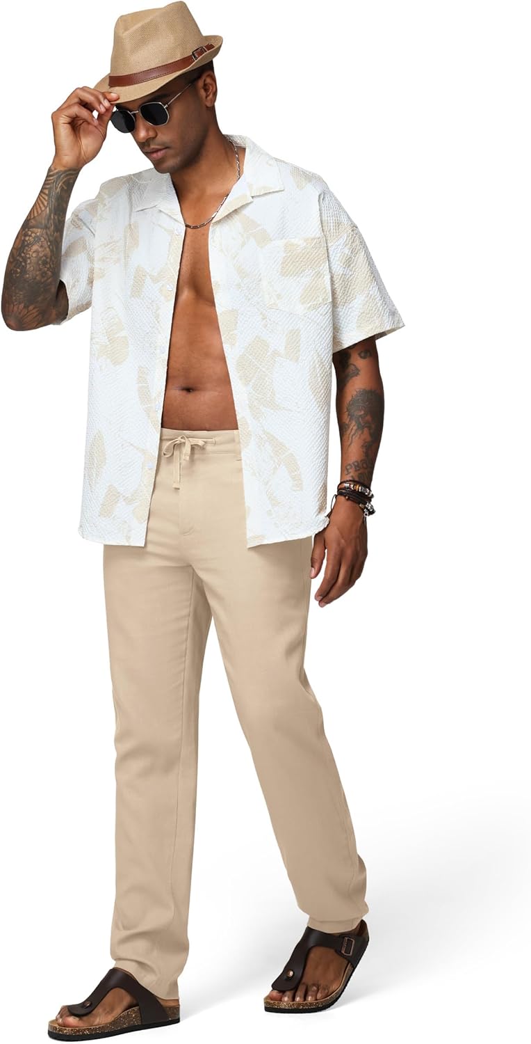 Men's Linen Pants Casual Linen Dress Pants with Drawstring and Pockets, Lightweight Straight-Leg Trousers 30" 32" - Image 6