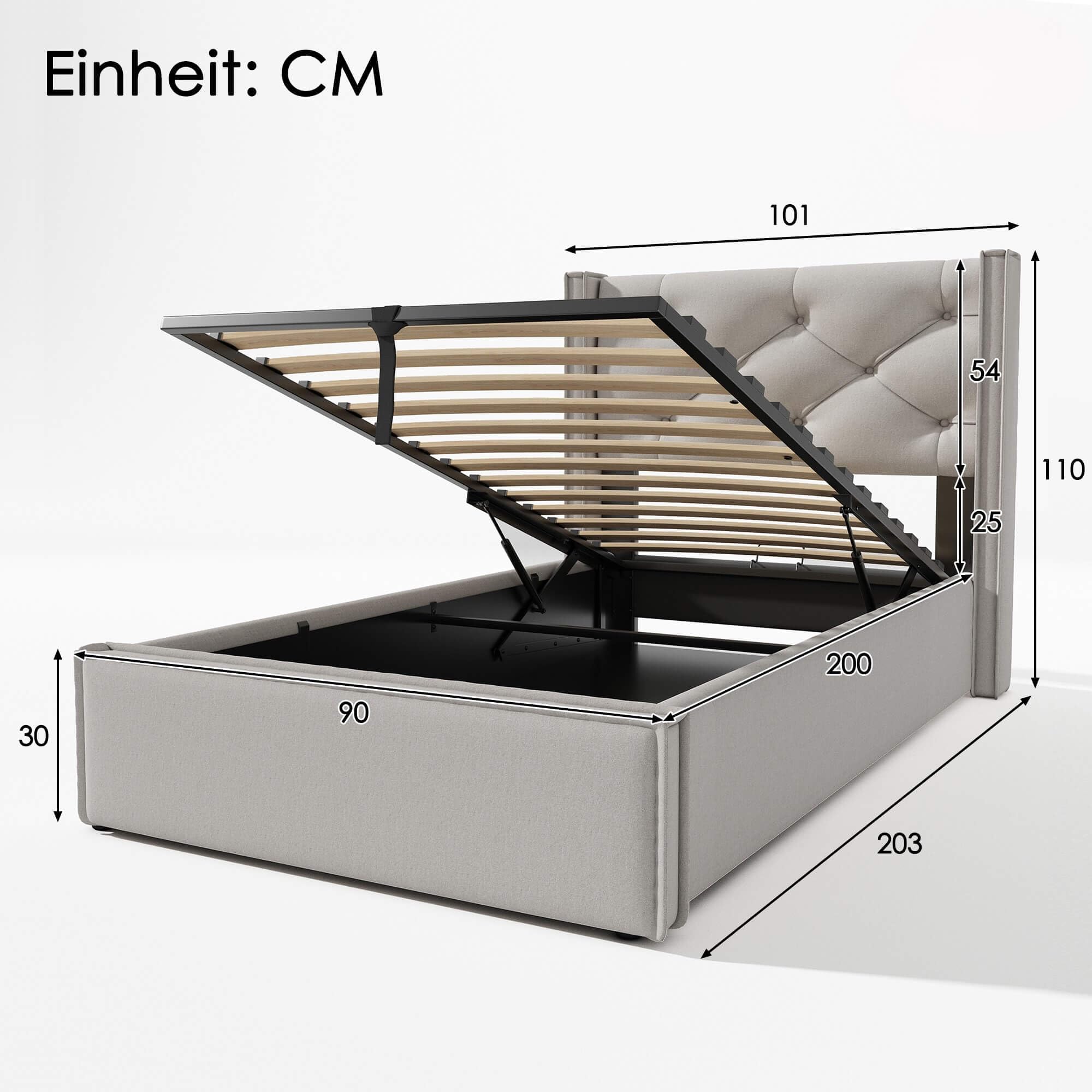 Gestoffeerd bed met verborgen bekerhouder en laadstation, hydraulisch