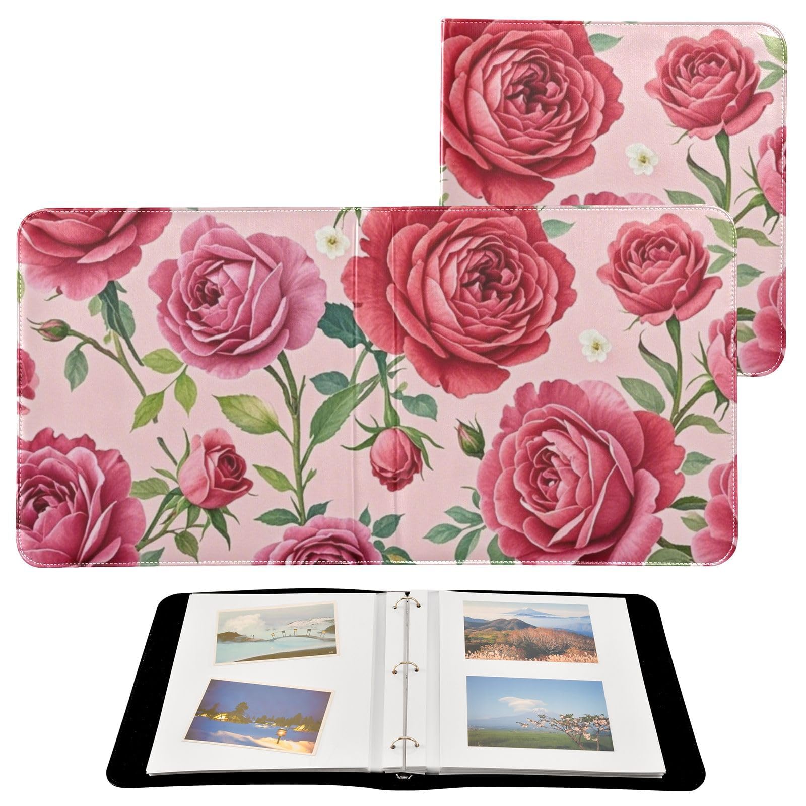Photo Album 4x6, 5x7,6x8,Artificial Leather Photo Albums with 20 Detachable Sheets Rose Design for Family Wedding,Multi 19