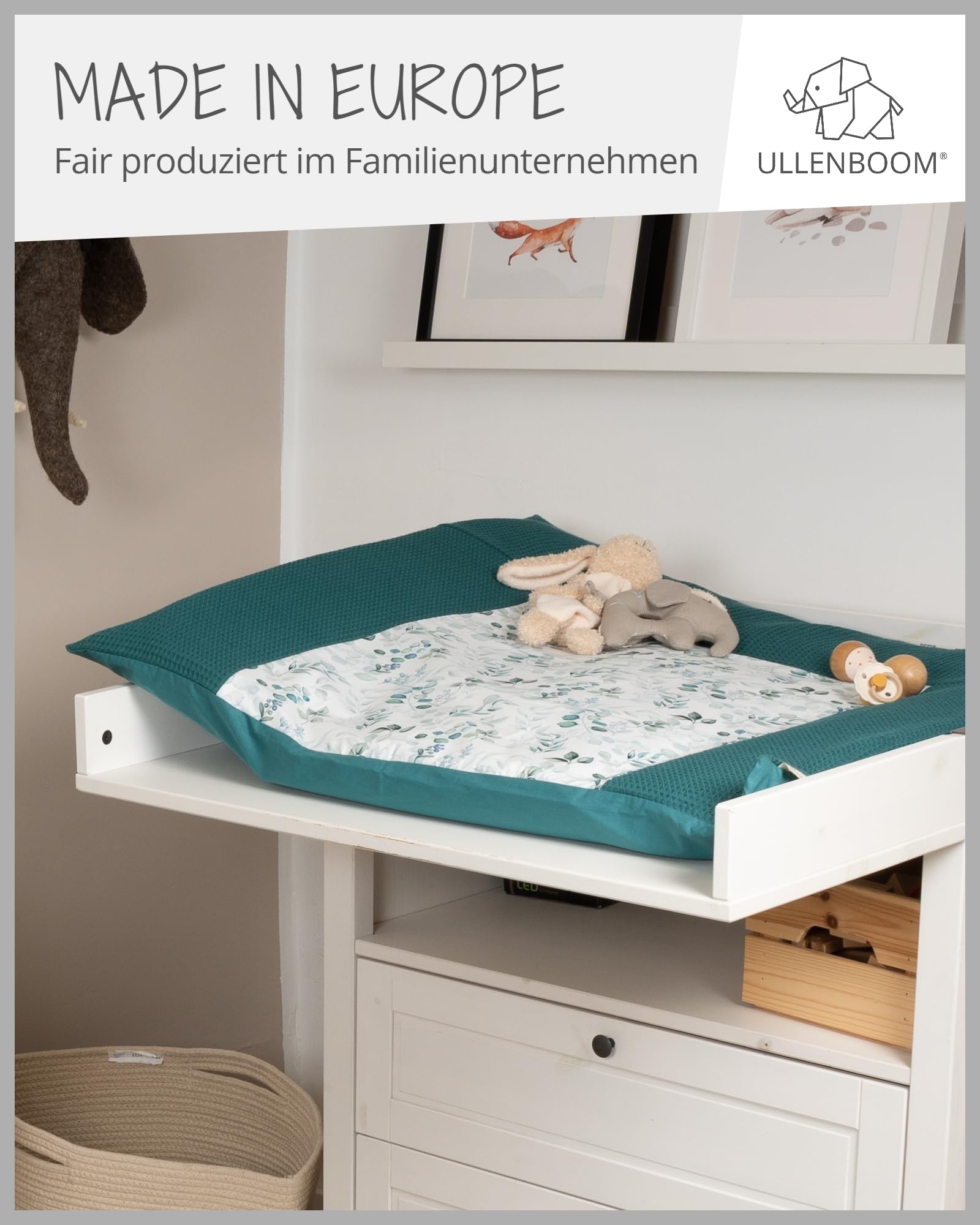 ULLENBOOM ® Rivestimento per fasciatoio 75x85 cm Eucalipto Turchese (Made in EU) - Coprifasciatoio in cotone naturale, Coperta per il fasciatoio, motivo: stelle, pois