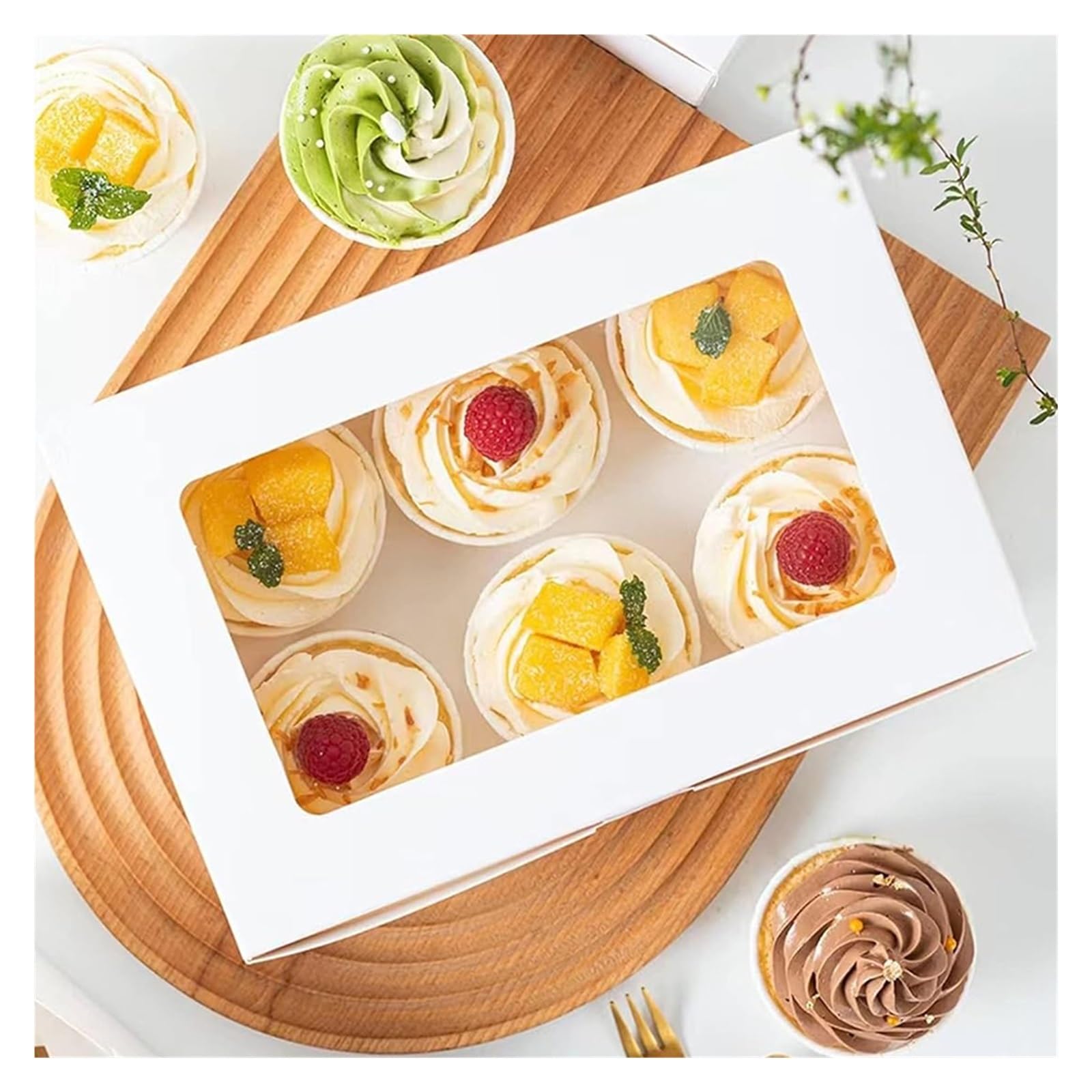 Cajas para Cupcakes 20 recipientes for Cupcakes con Ventana e Inserciones, 6 Cajas de Galletas, Cajas de golosinas for Galletas, Muffins, Cupcakes Caja De Pasteles(White)