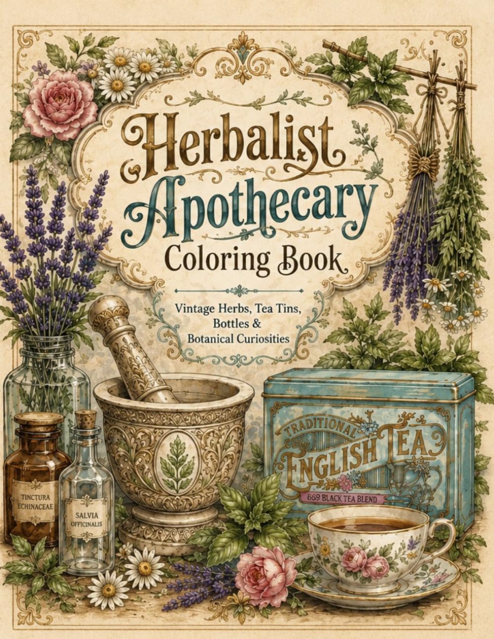 The Apothecary Herb Coloring Book: Vintage Botanical Coloring Pages with Herbs, Remedies, Labels, and Herbalist Designs
